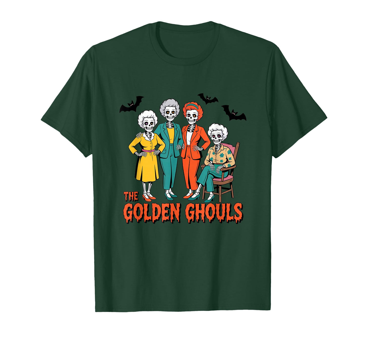 Golden Ghouls Funny Halloween Retro Skeleton Design T-Shirt