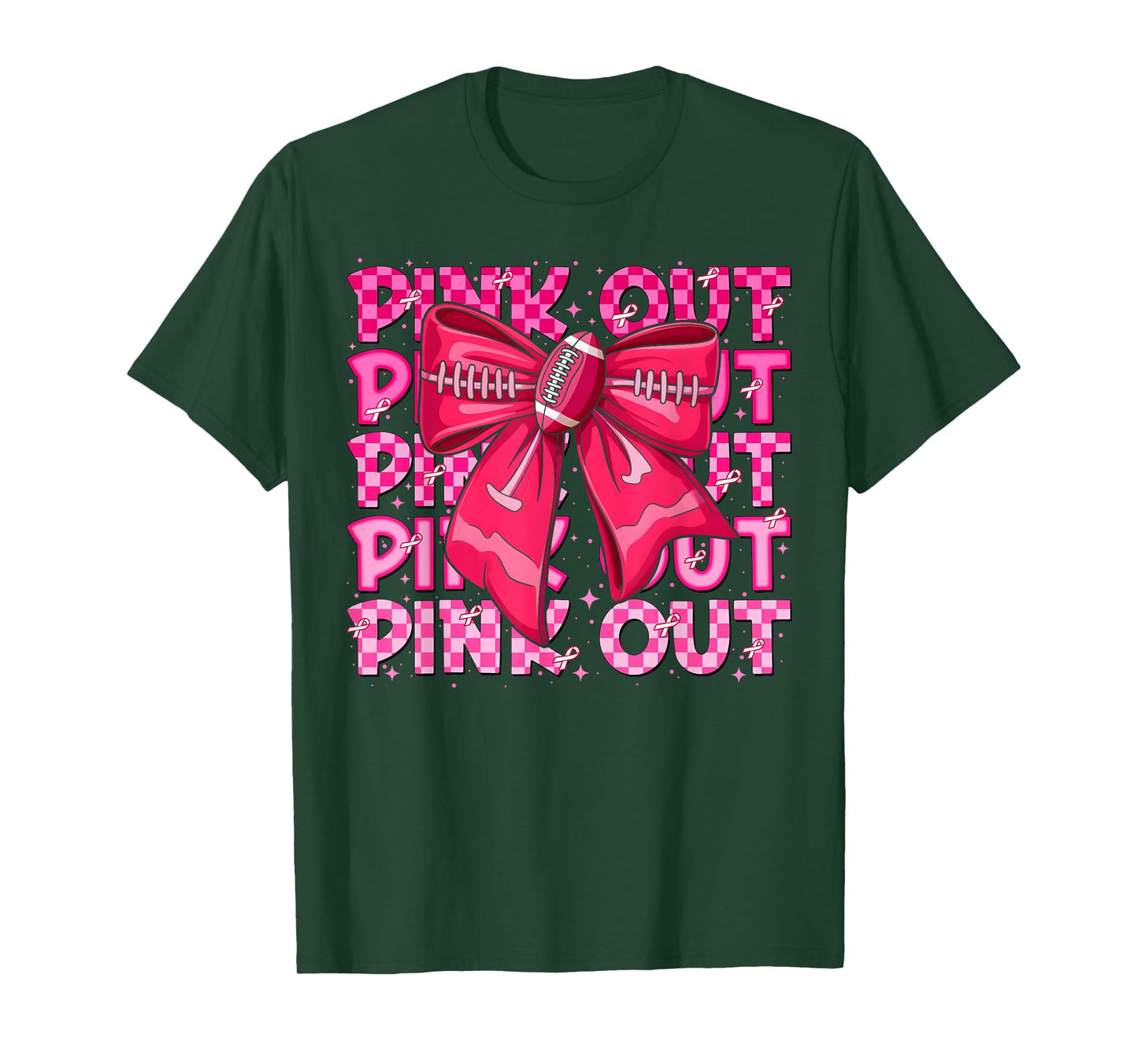 Pink Out Football Team Breast Cancer Awareness Coquette Bow T-Shirt