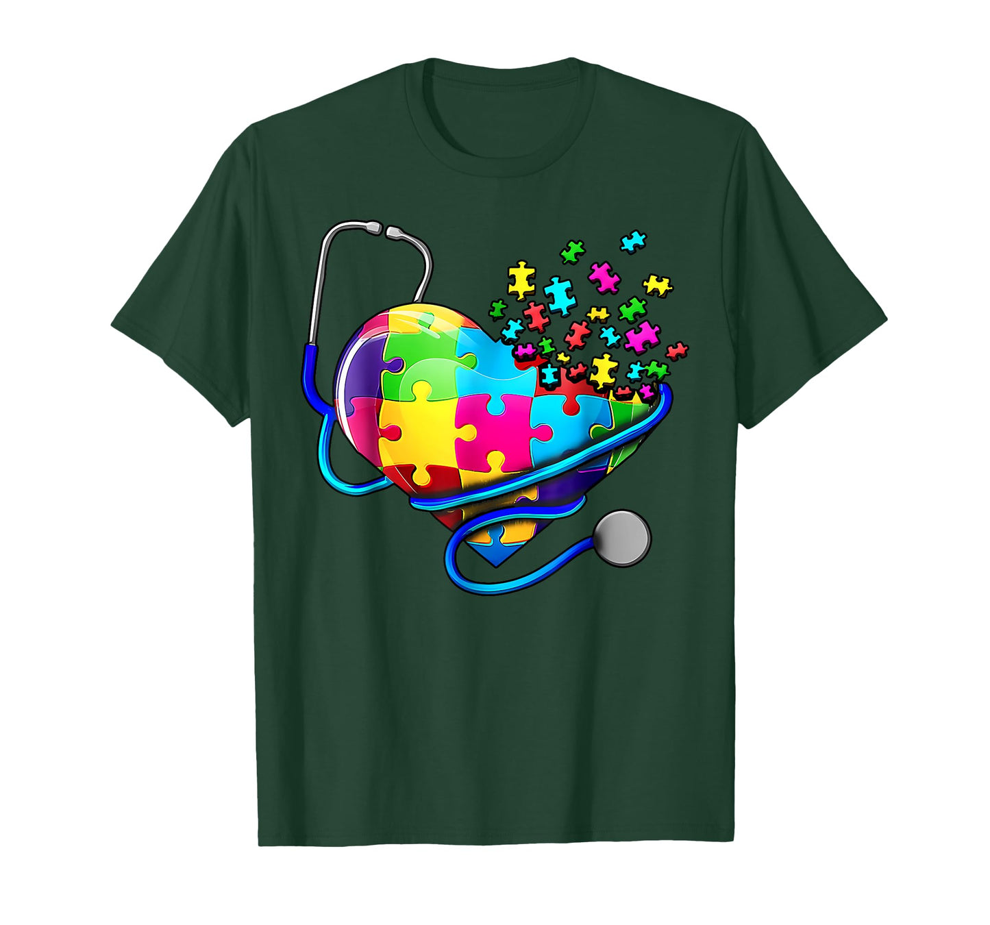 Autism Awareness Nurse Stethoscope Heart ASD Scrub Top Women T-Shirt