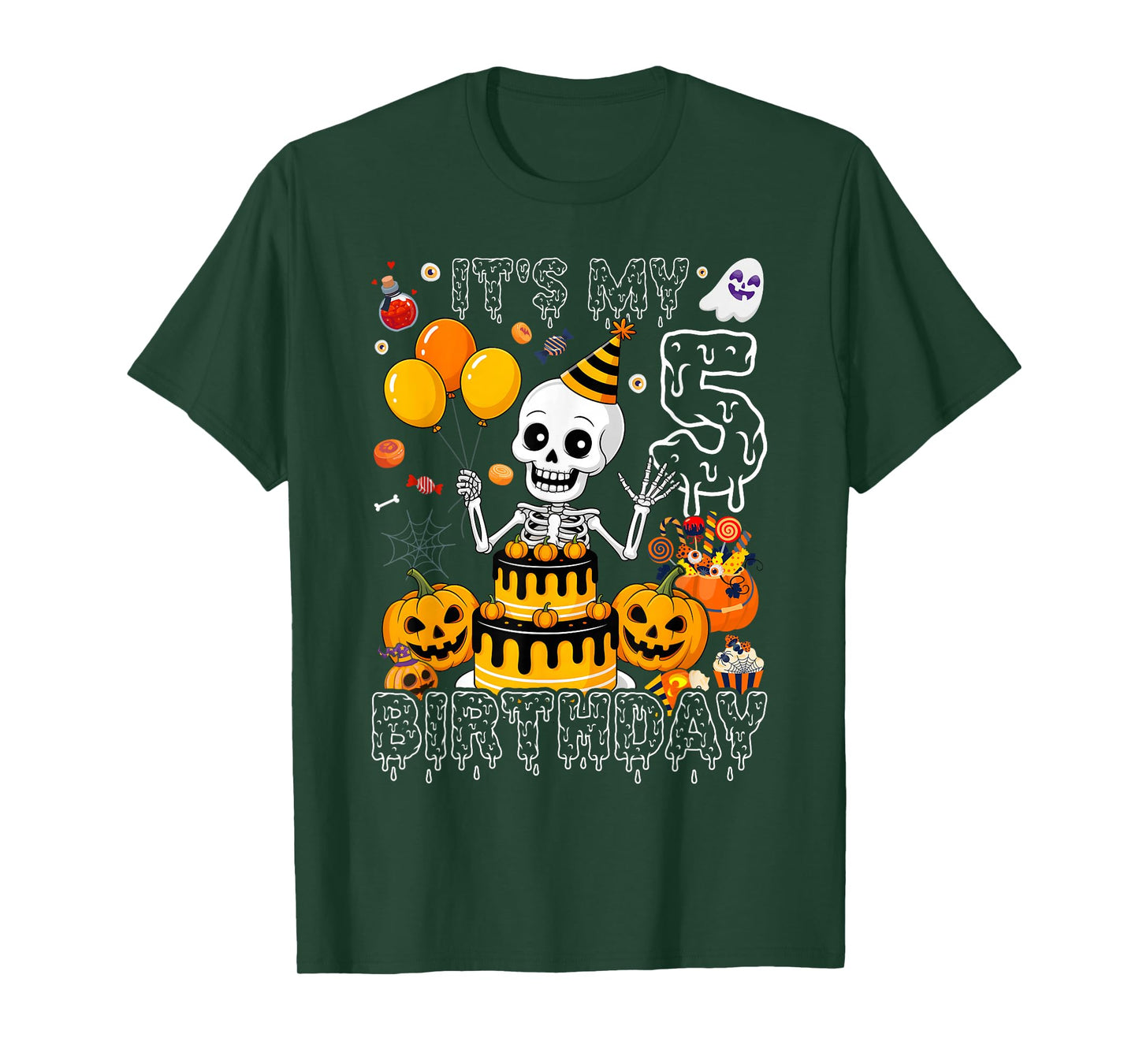 Kids Boo It's My 5th Birthday Halloween Skeleton 5 Years Old T-Shirt