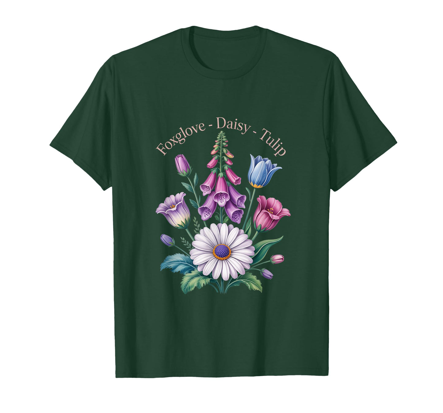 Foxglove Daisy Tulip Wildflower Vibes Design T-Shirt