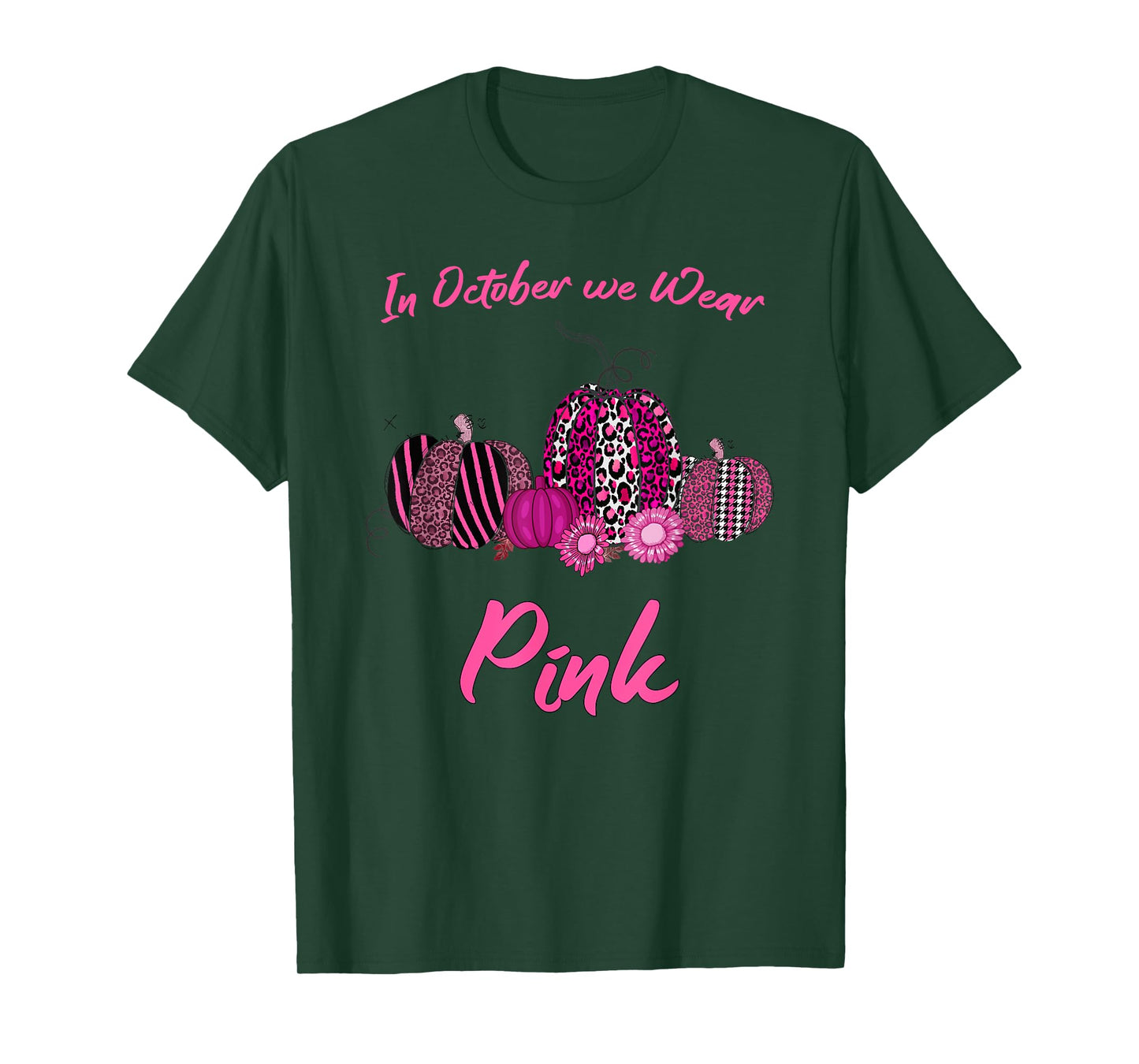 In October We Wear Pink Breast Cancer, Leopard Plaid Pumpkin T-Shirt