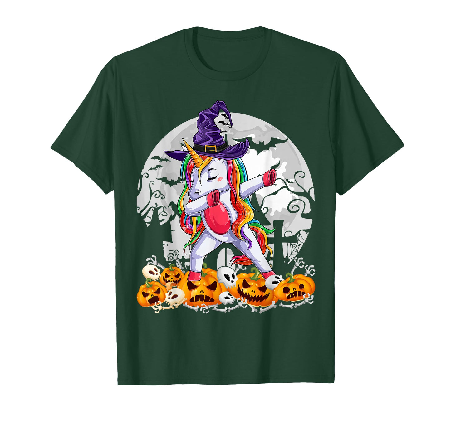 Unicorn Dabbing Dance Spooky Halloween Costume Girls Witch T-Shirt