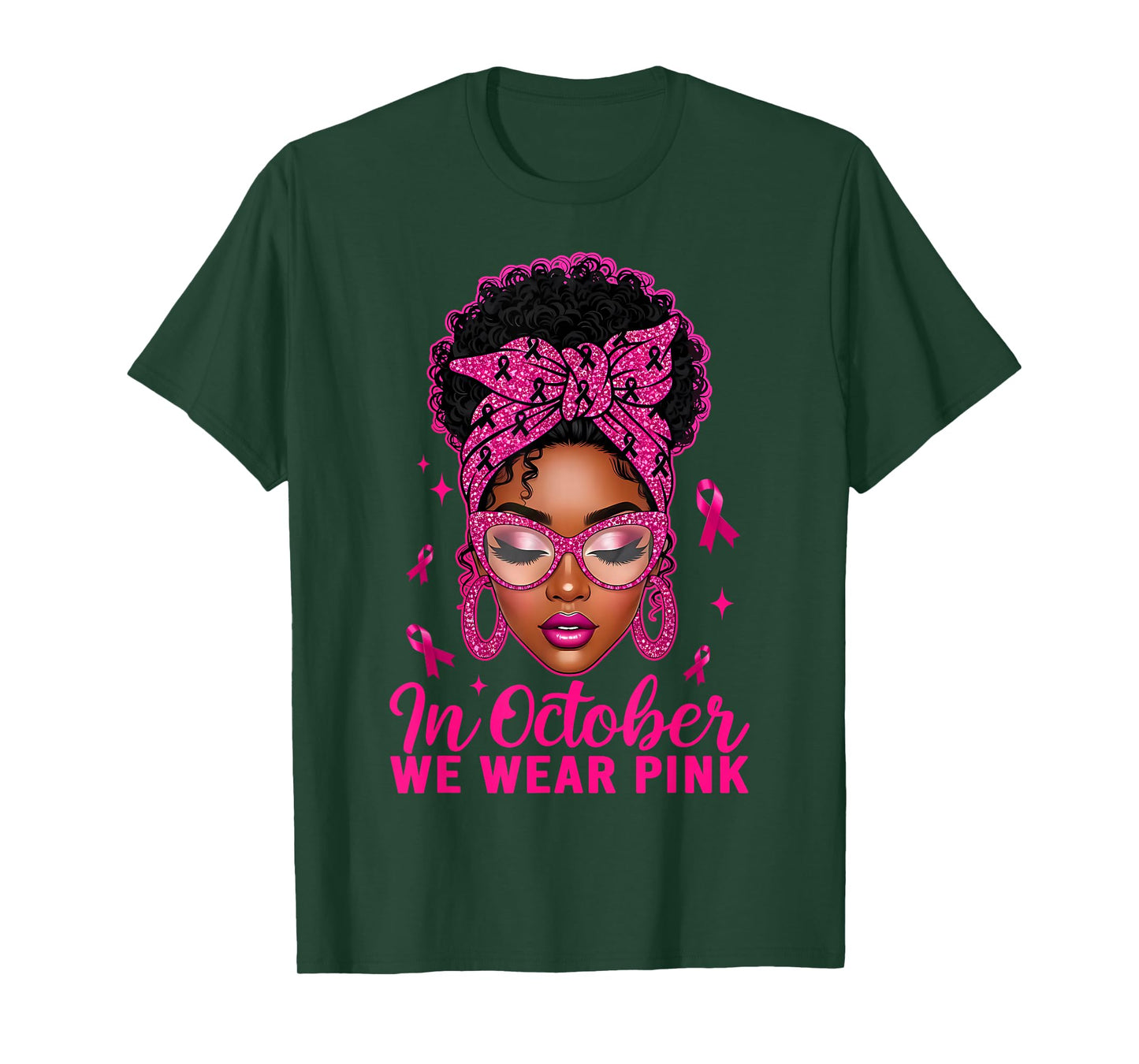 in October We Wear Pink Black Women Breast Cancer Awareness T-Shirt