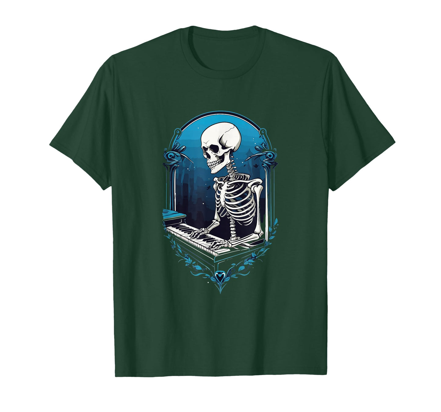 Dead Pianist Art Goth Piano Player Skeleton Musician Graphic T-Shirt