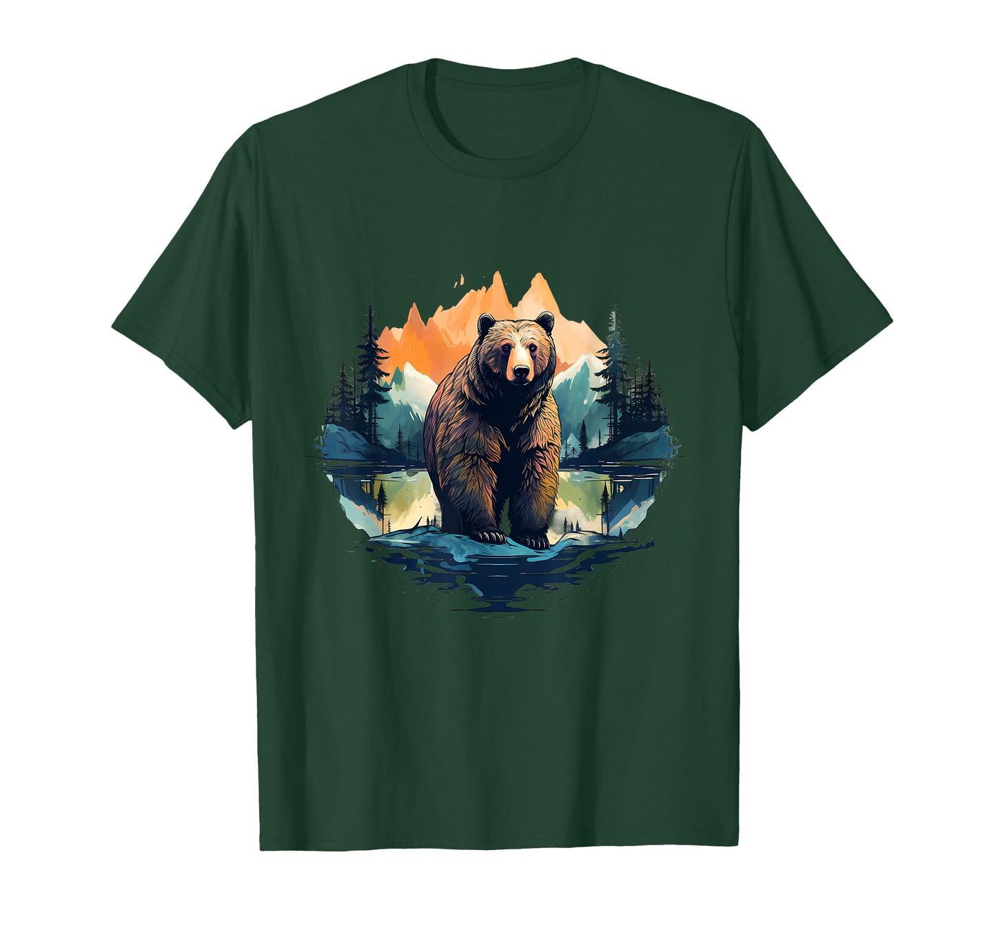 Bear Wildlife Forest Animal Lovers Motif Landscape Artwork T-Shirt