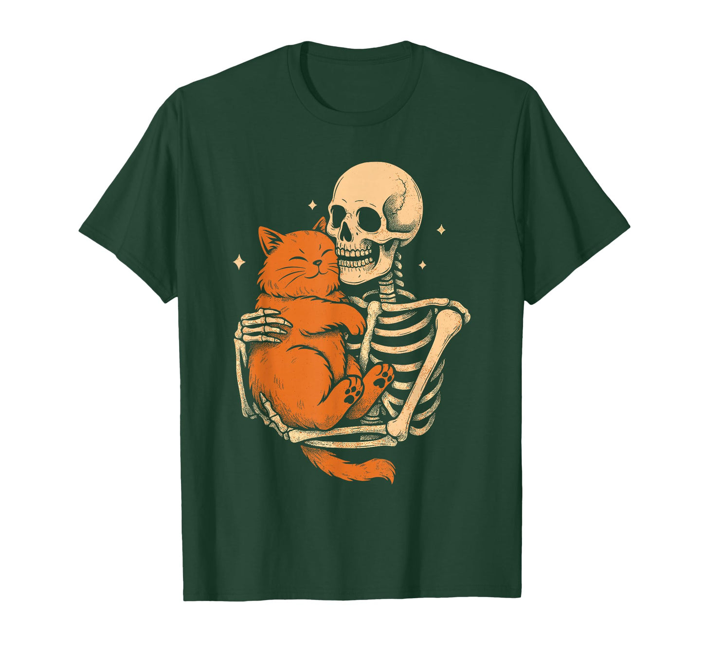 Skeleton Hugging Cat Funny Halloween Spooky Outfit T-Shirt