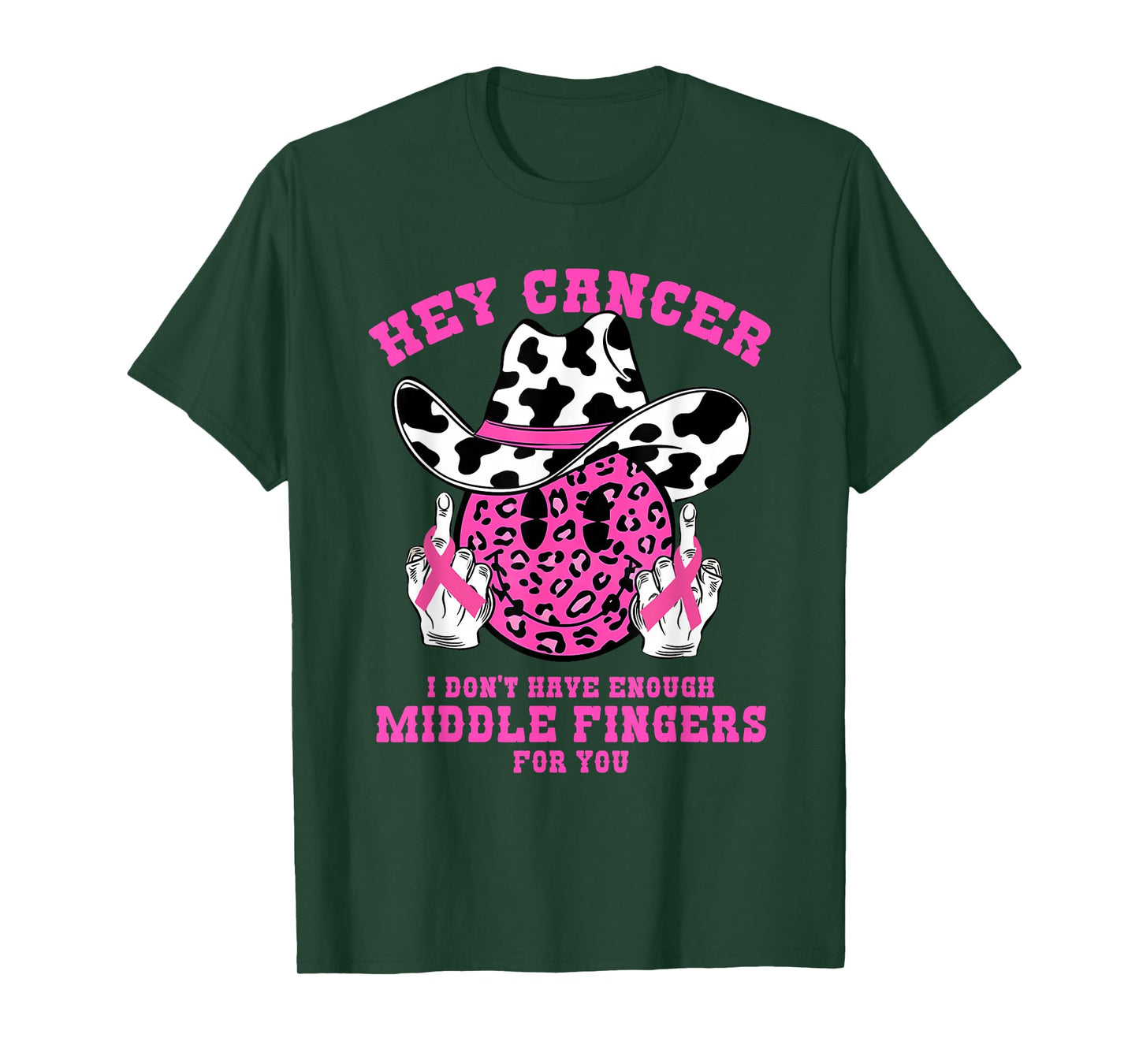 Pink Leopard Western Cowgirl Cowboy Cute Face Breast Cancer T-Shirt