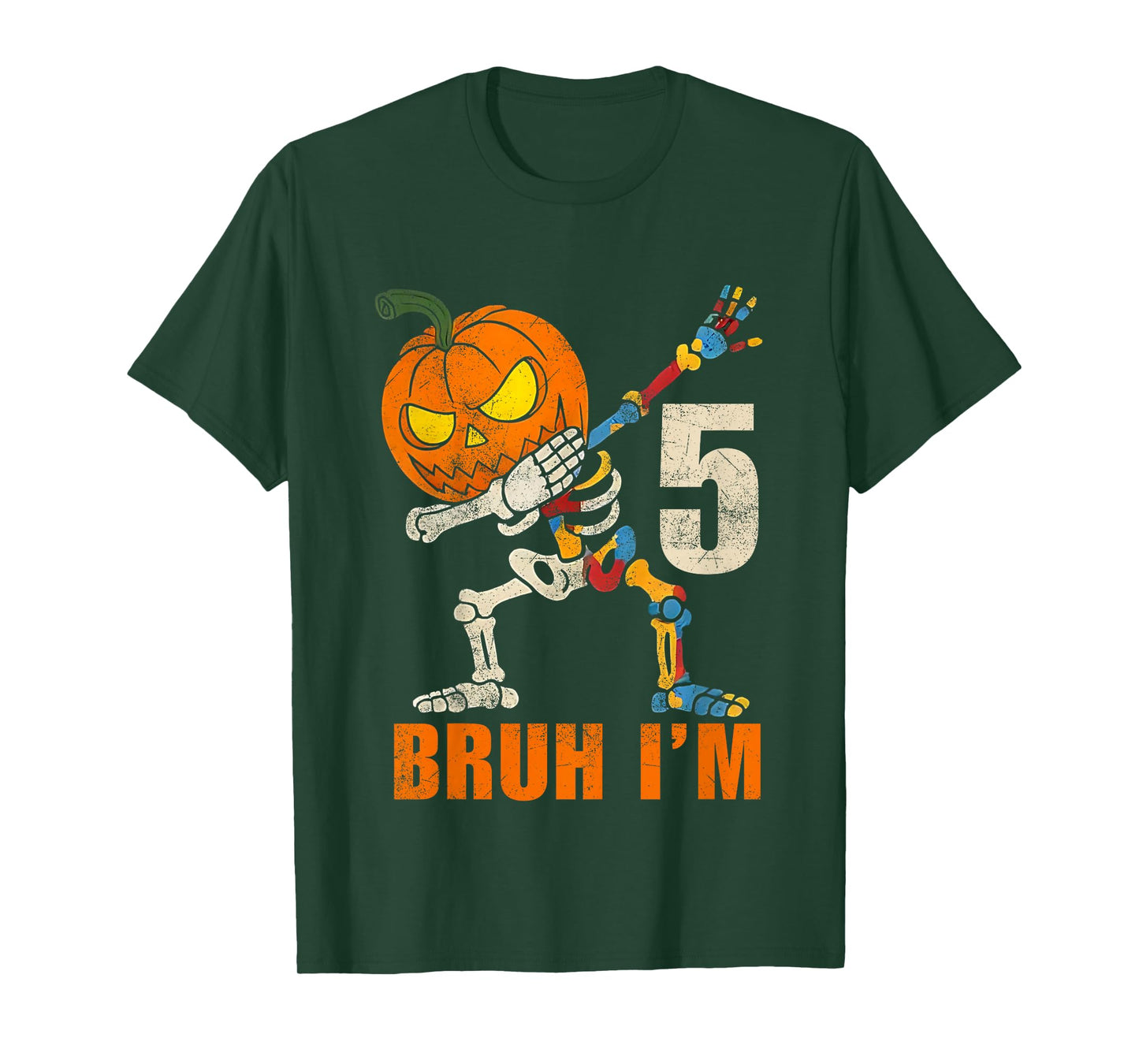 Kids Bruh I’m 5 Skeleton Autism Awareness Dabbing Halloween Boys T-Shirt