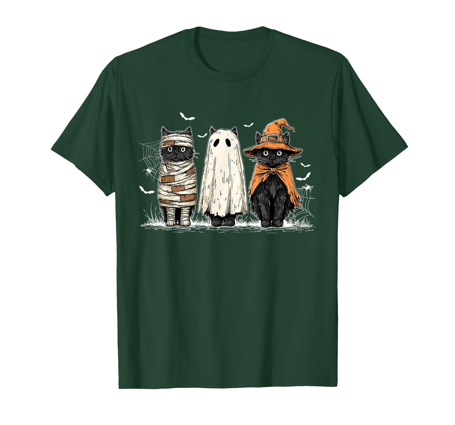 Black Cat Ghost Witch Pumpkin Halloween Costume Men Women T-Shirt