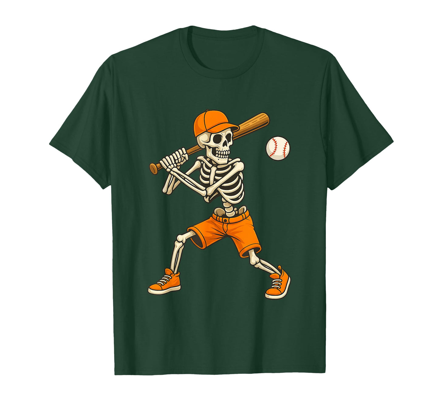 Funny Skeleton Batting Baseball Halloween Boys Men Kids T-Shirt