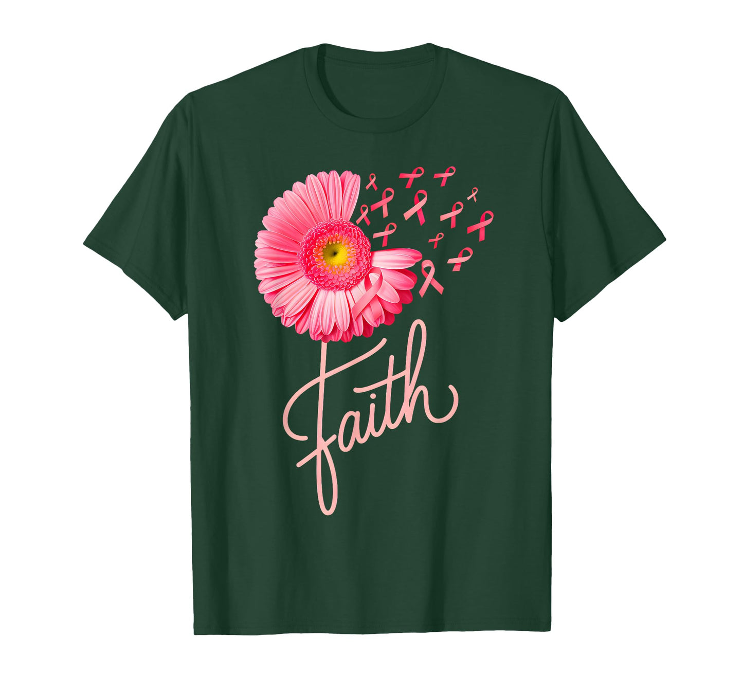 Faith Pink Ribbon Flower Breast Cancer Awareness Girls Women T-Shirt