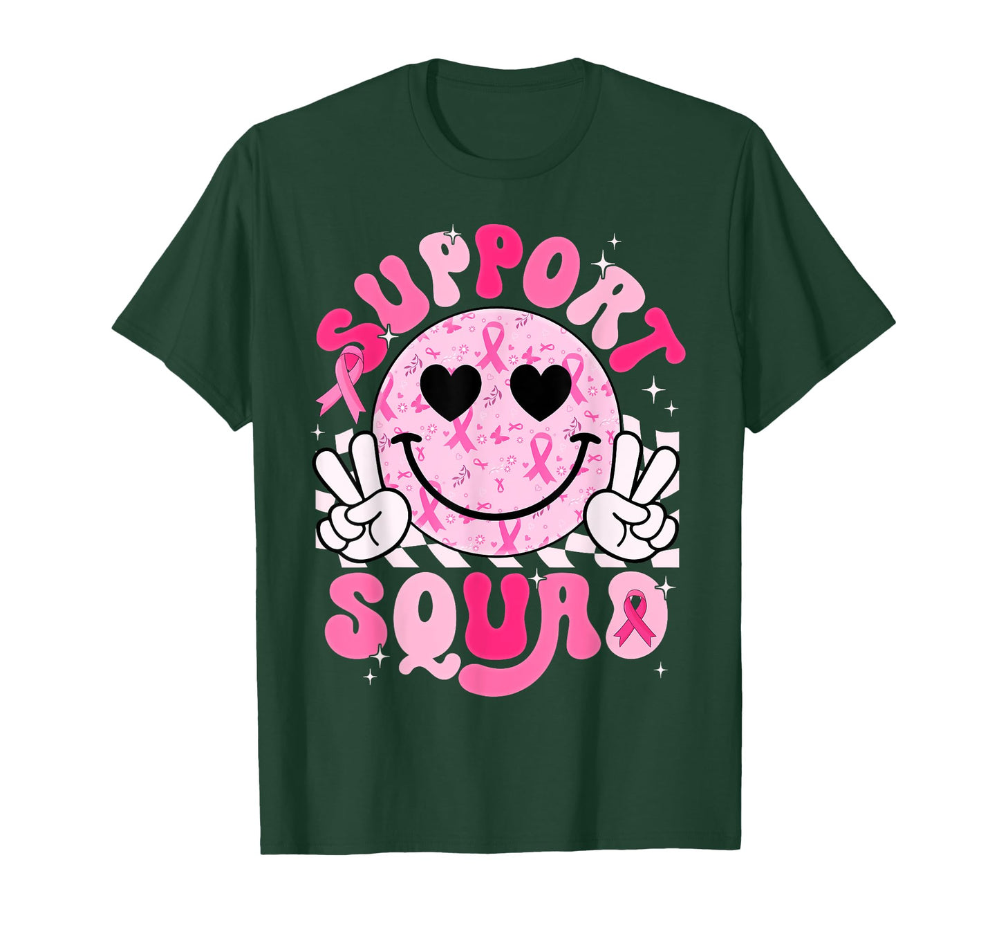Support Squad Smile Face Breast Cancer Awareness Pink Ribbon T-Shirt