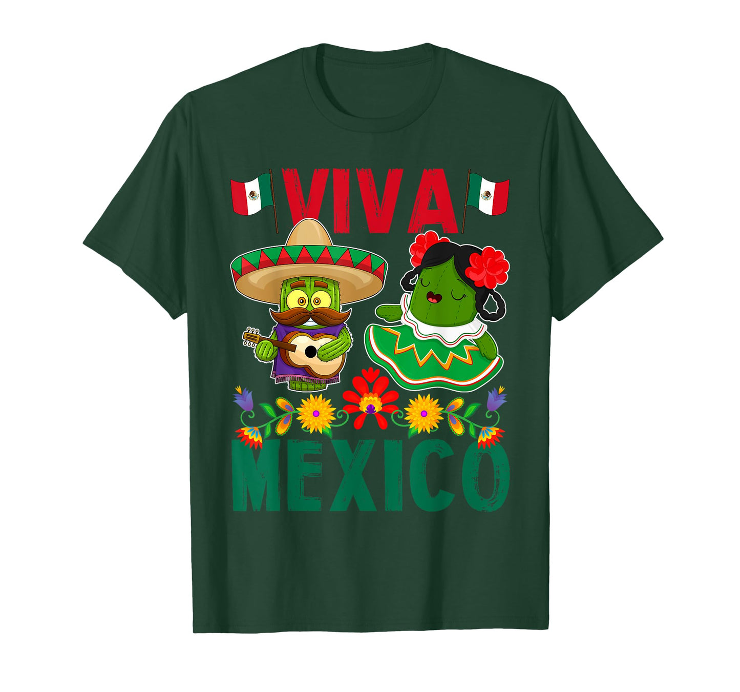 Viva Mexico Mexican Independence Day Mexican Flag Guitar T-Shirt