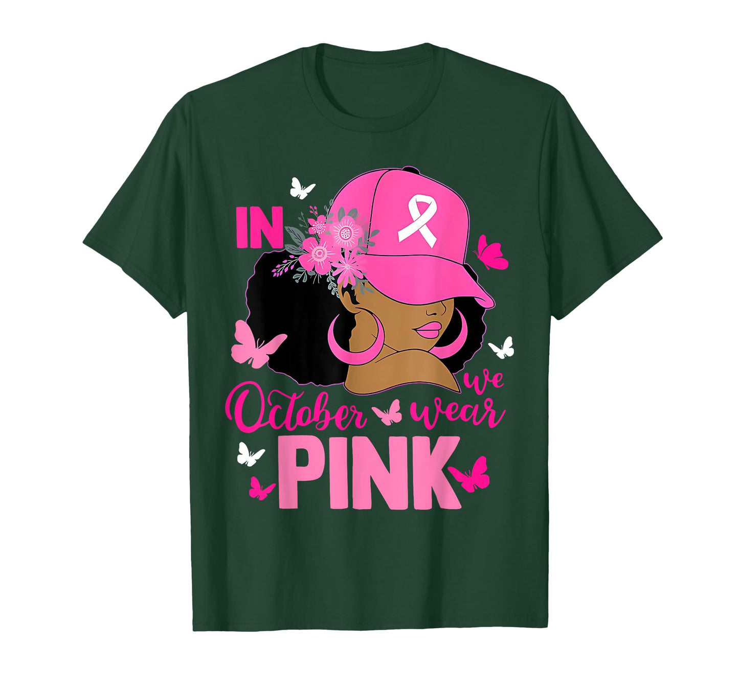 Messy Bun In October We Wear Pink Messy Bun Black Women T-Shirt
