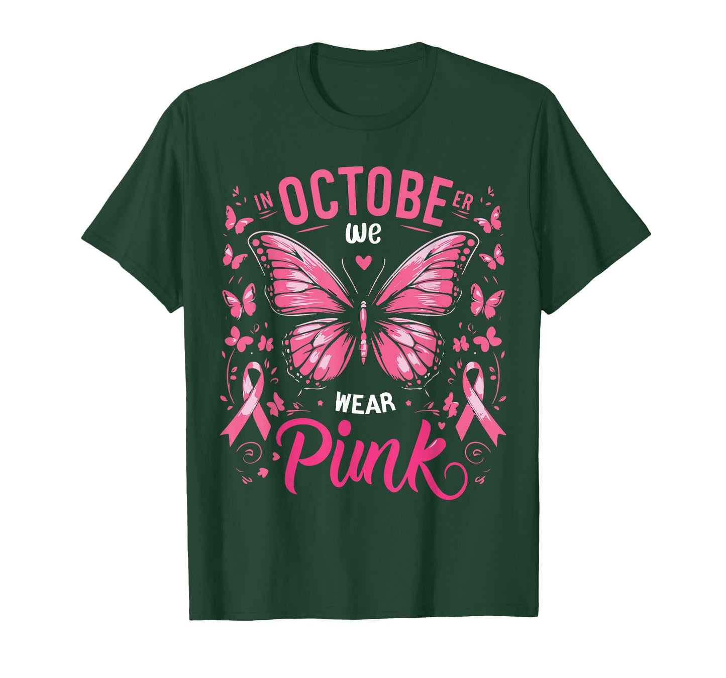 In October We Wear Pink Butterfly Breast Cancer Awareness T-Shirt