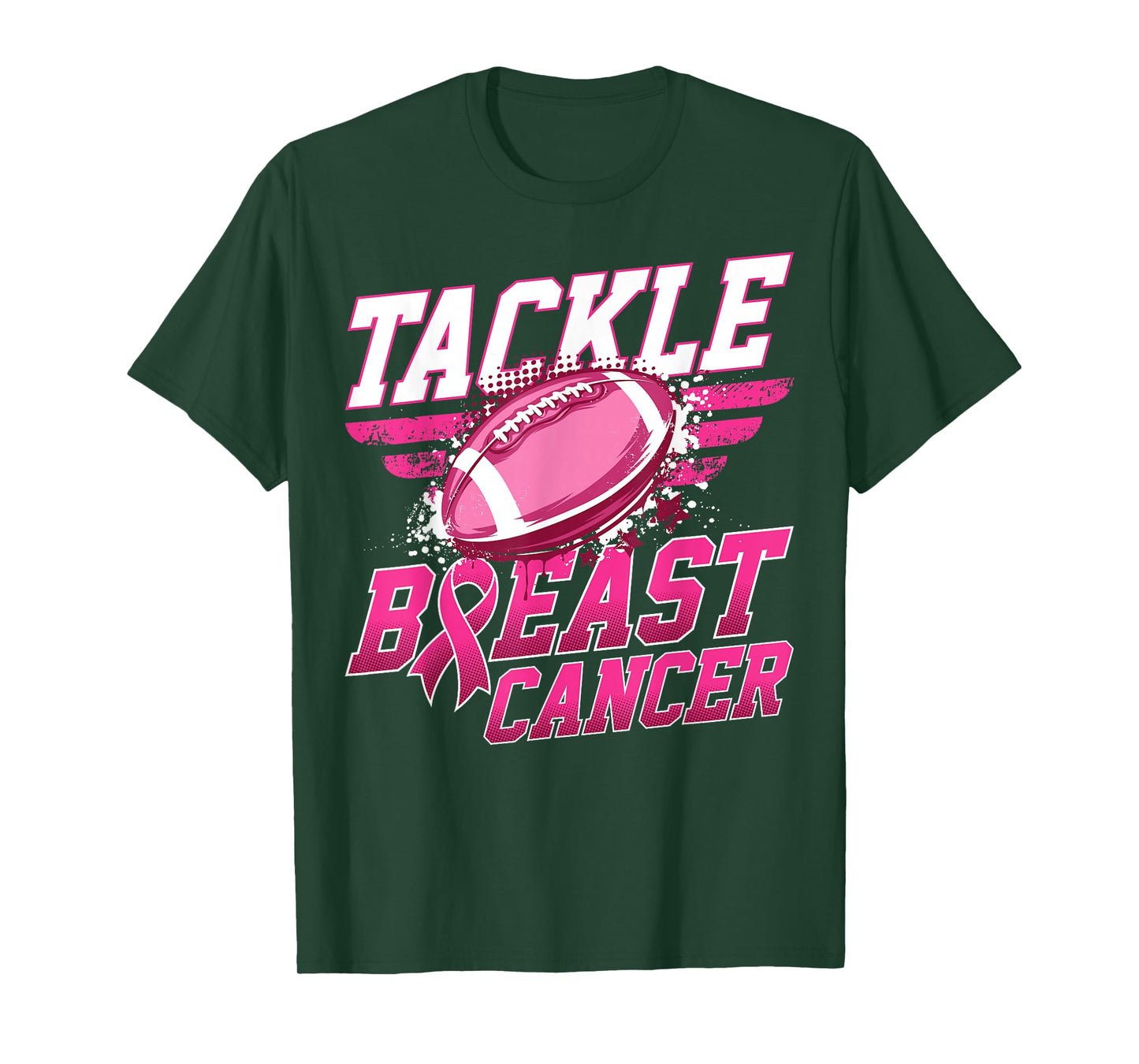Tackle Breast Cancer Awareness Football Pink Ribbon Men Boys T-Shirt