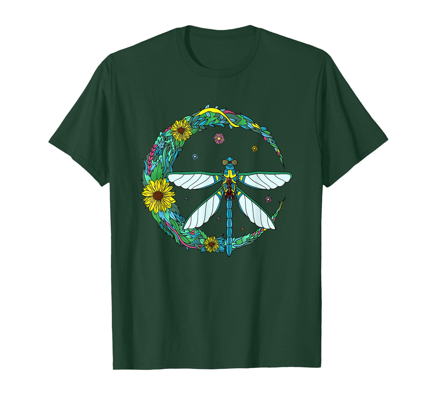 Dragonfly Boho Crescent Moon Peace Sign Hippie Dragonflies T-Shirt