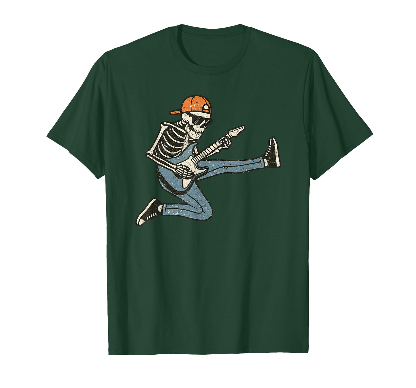 Vintage Halloween Skeleton Guitar Rock Funny Spooky Costume T-Shirt