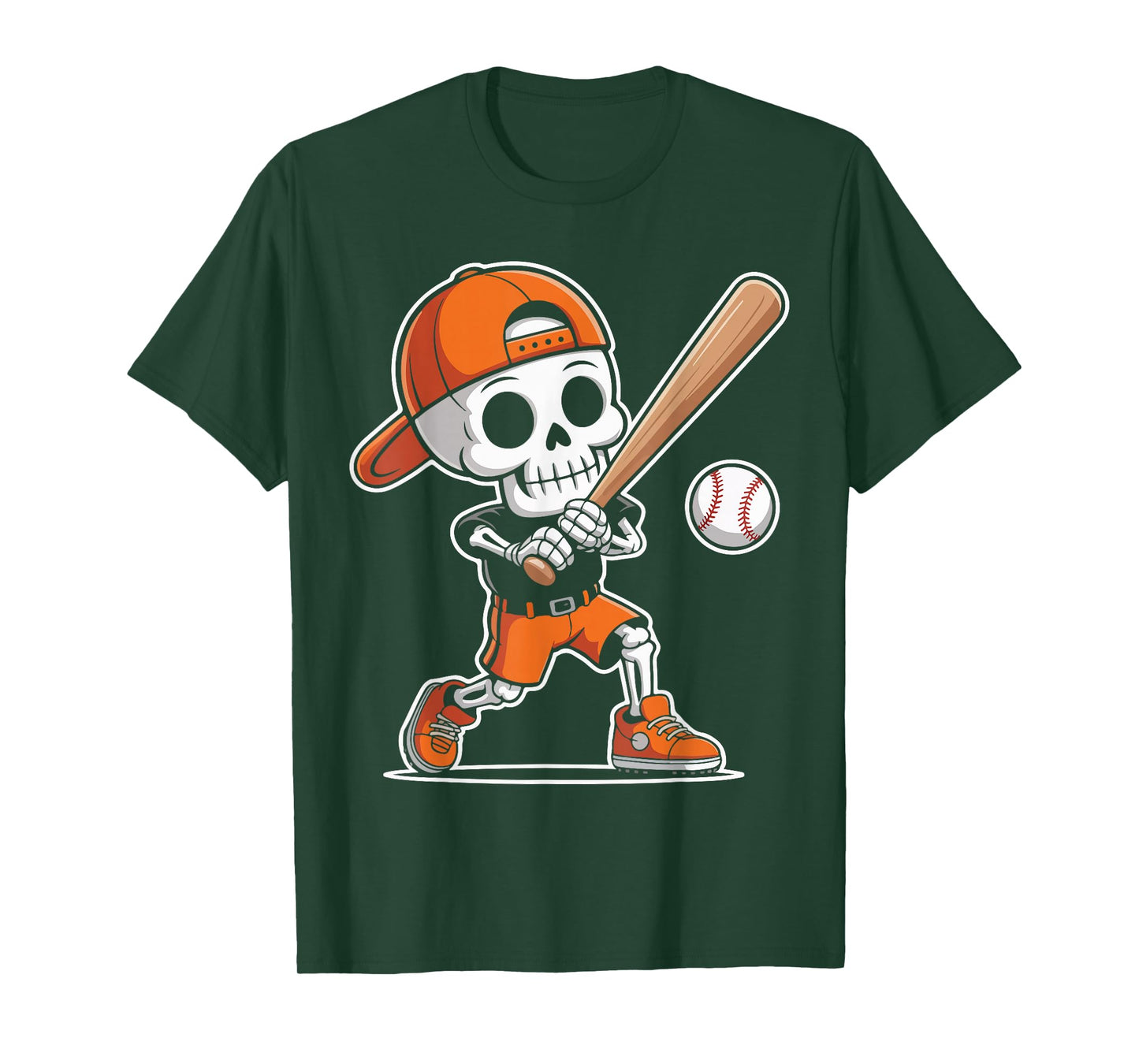 Funny Skeleton Baseball Spooky Sports Halloween Kids Boys T-Shirt