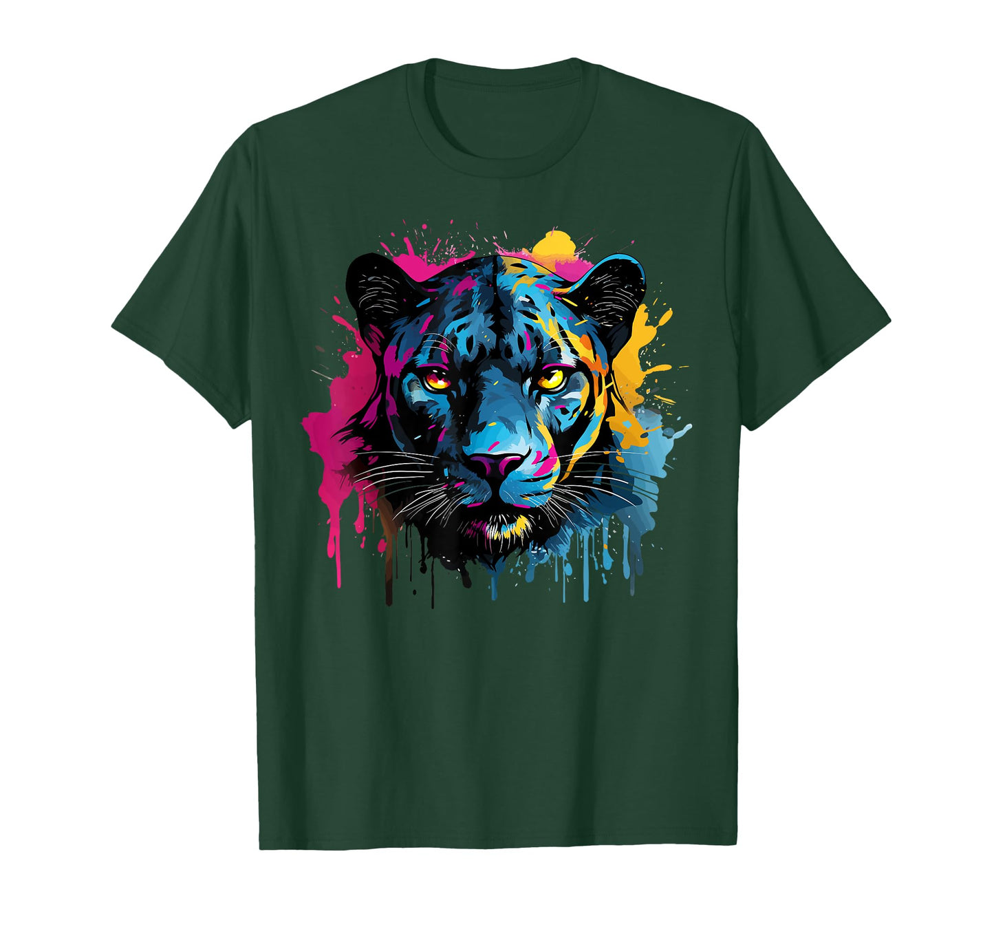 Black Jaguar Wildlife Big Cat Lover Colorful Splash Art T-Shirt