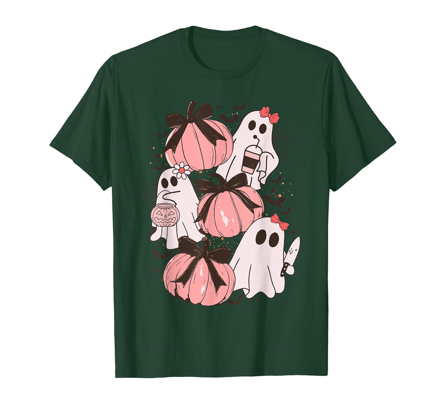 Cute Pastel Ghost Pumpkin Halloween Bows Women Girl T-Shirt