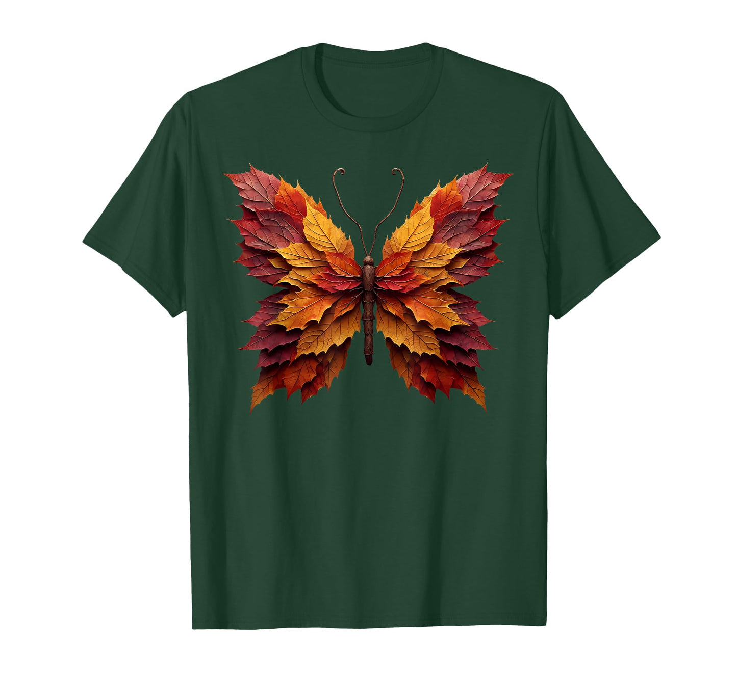 Autumn Fall Leaves Butterfly Nature Rustic Art T-Shirt