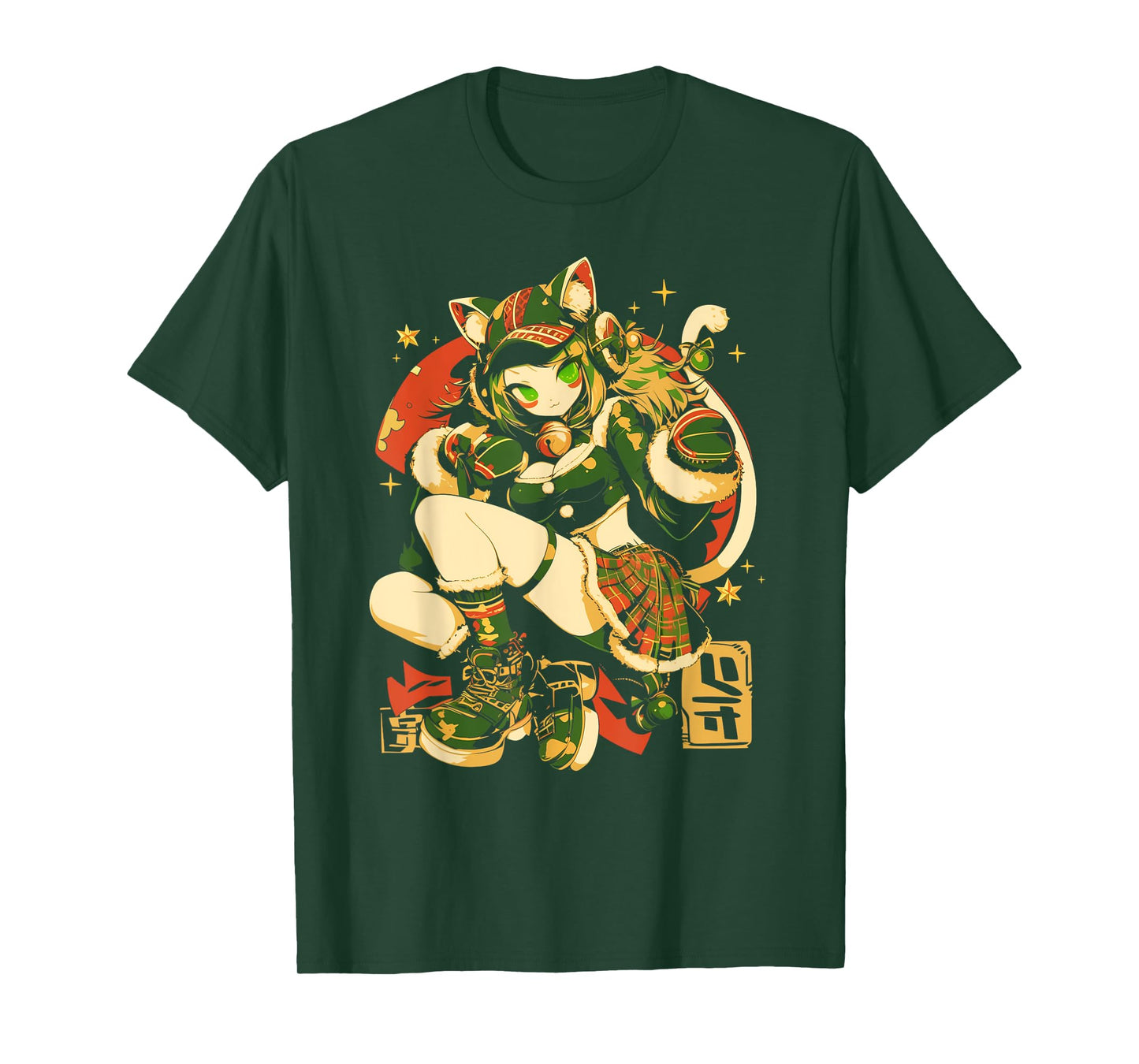 Alternative Christmas Manga Japan Anime Woman co. Christmas Cat Girl Anime Waifu Kawaii Japan Holiday Cute T-Shirt