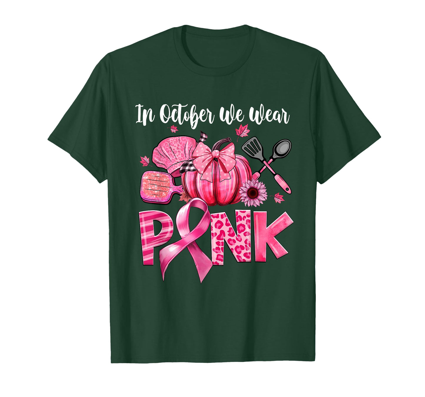 In October We Wear Pink Lunch Lady Pumpkin Breast Cancer T-Shirt