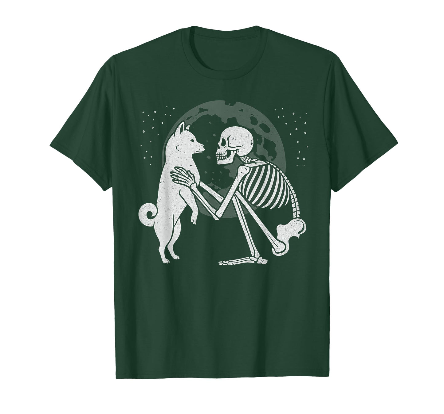 Shiba Inu Skeleton Moon Halloween Dog Lover T-Shirt