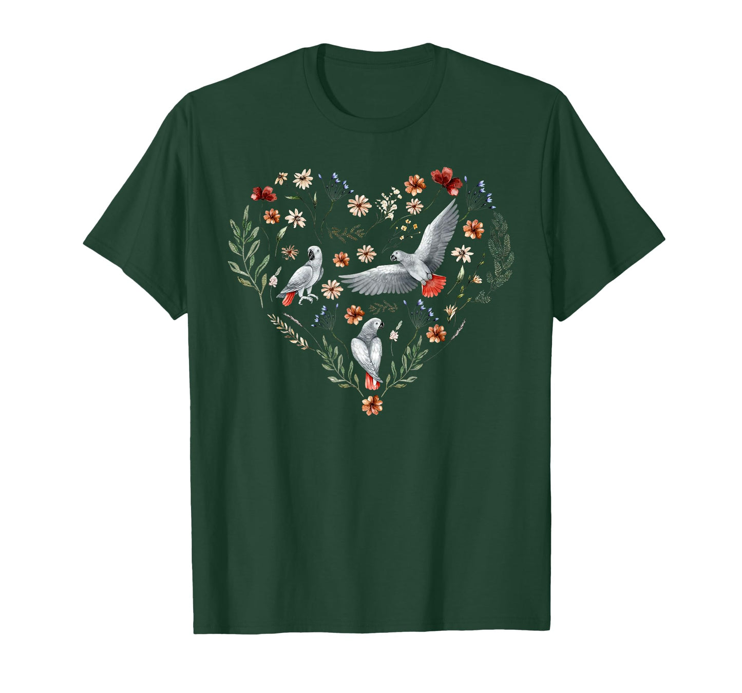 African Grey Parrot Flower Heart Nature Bird Lover Women Kid T-Shirt