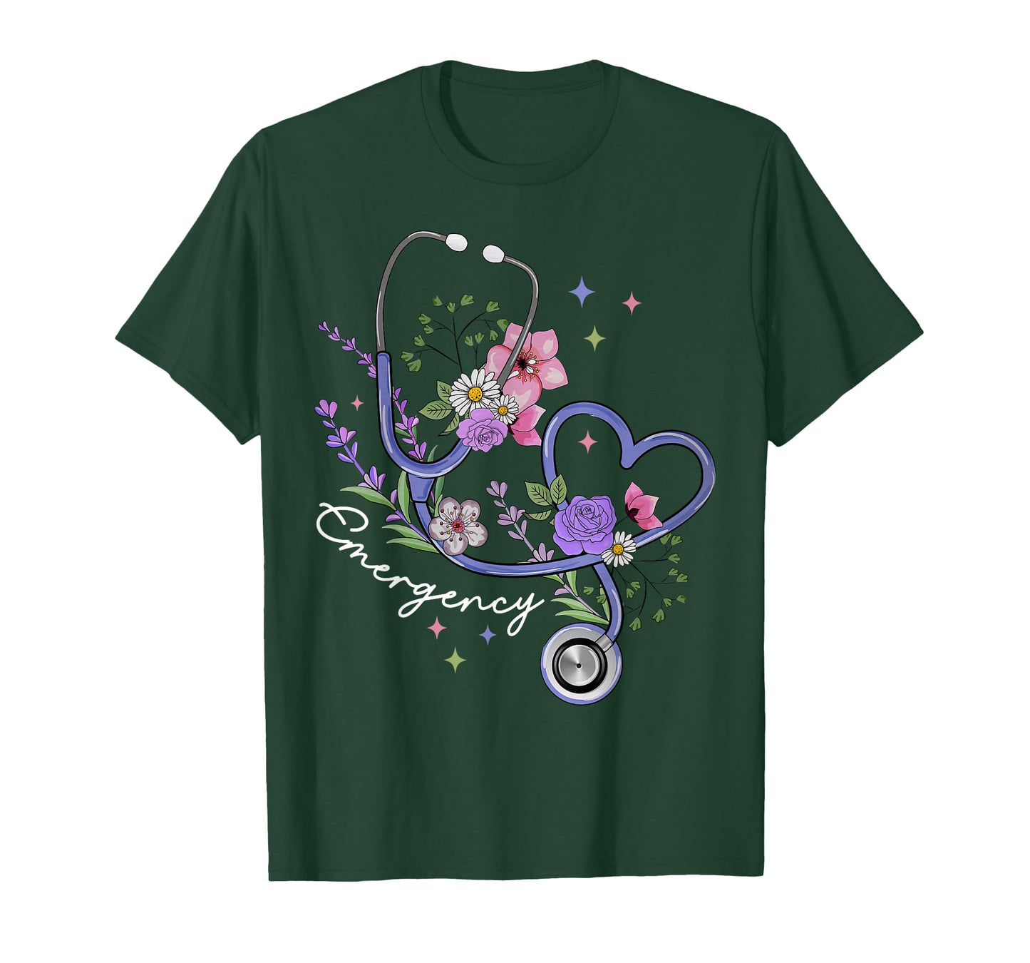 Stethoscope Floral Heart Emergency Department ER Nurse Tech T-Shirt