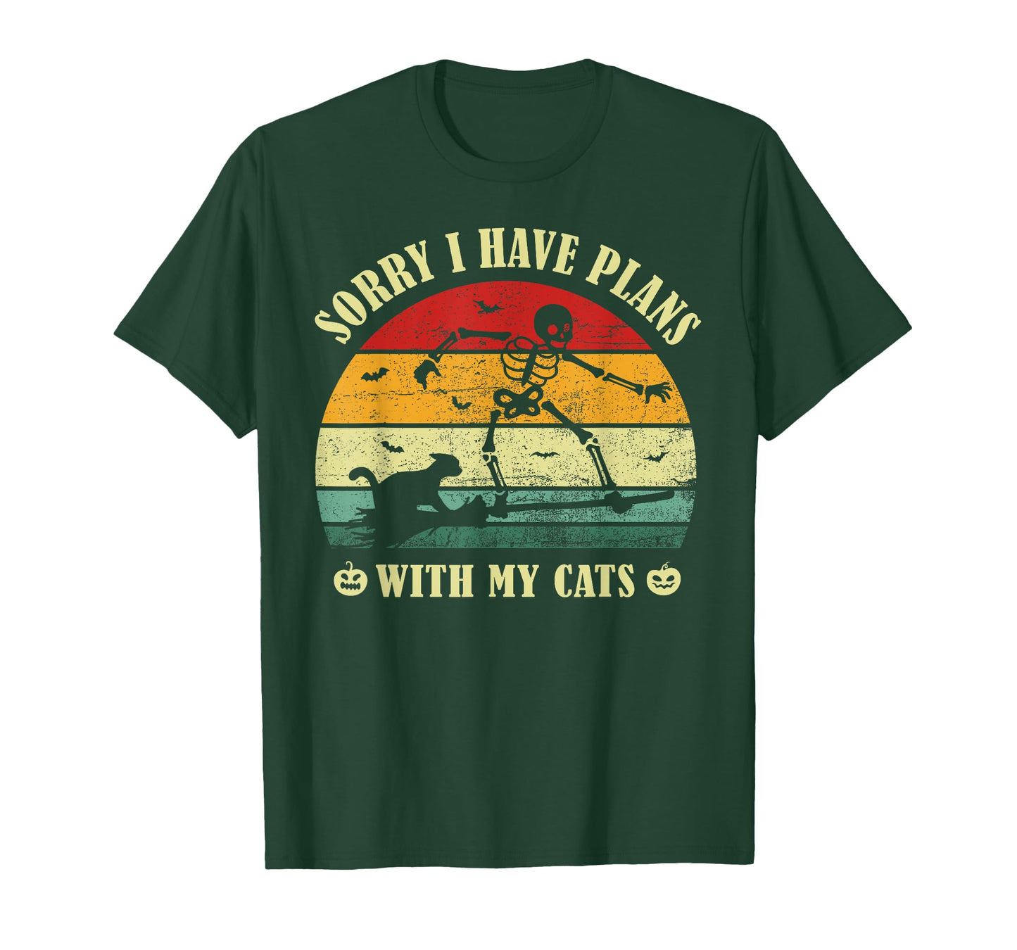 Retro Sorry I Have Plans with My Cats Skeleton Halloween Cat T-Shirt