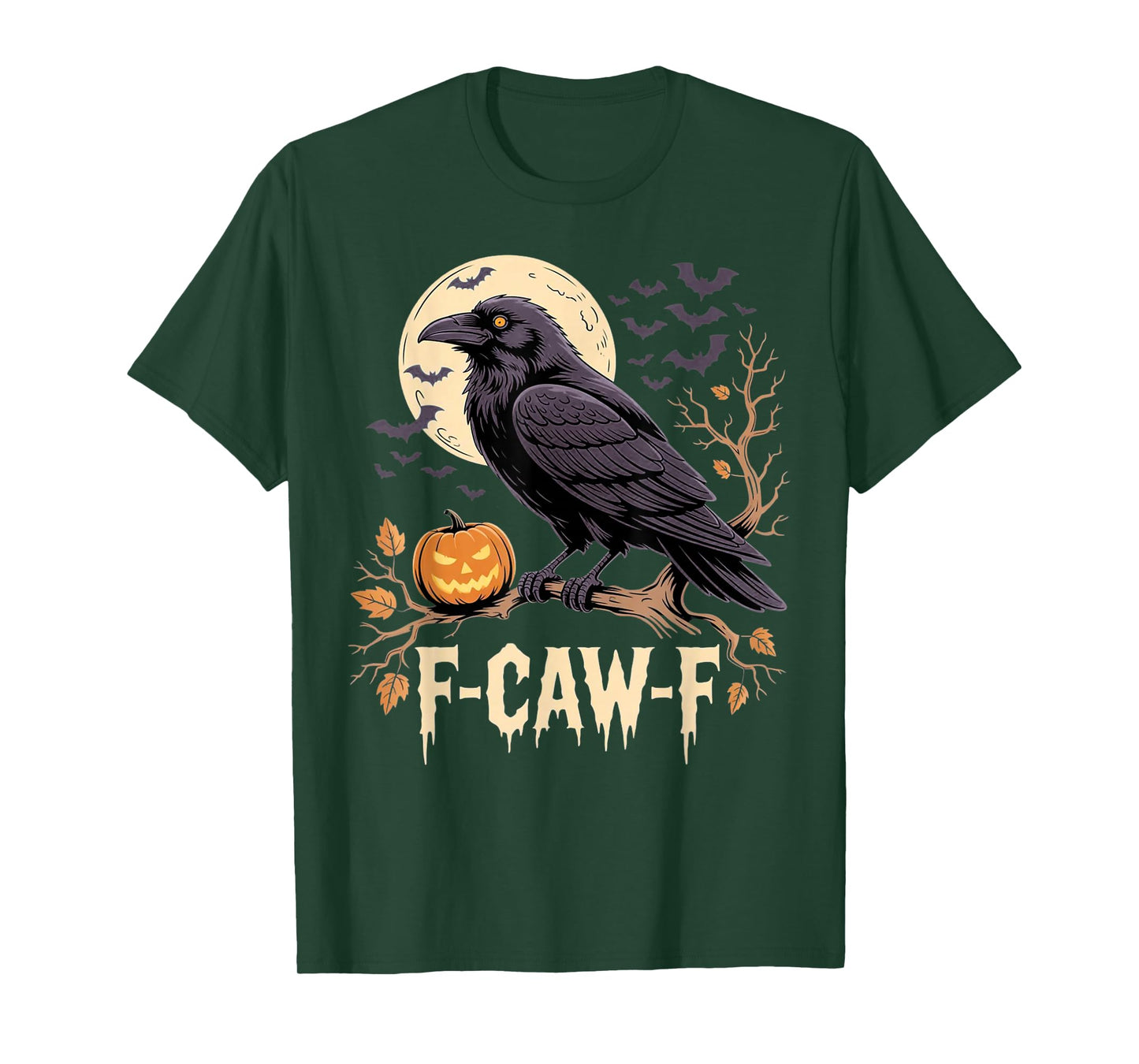 F-CAW-F Crow Witchy Raven, Moon Pumpkin Spooky Halloween T-Shirt