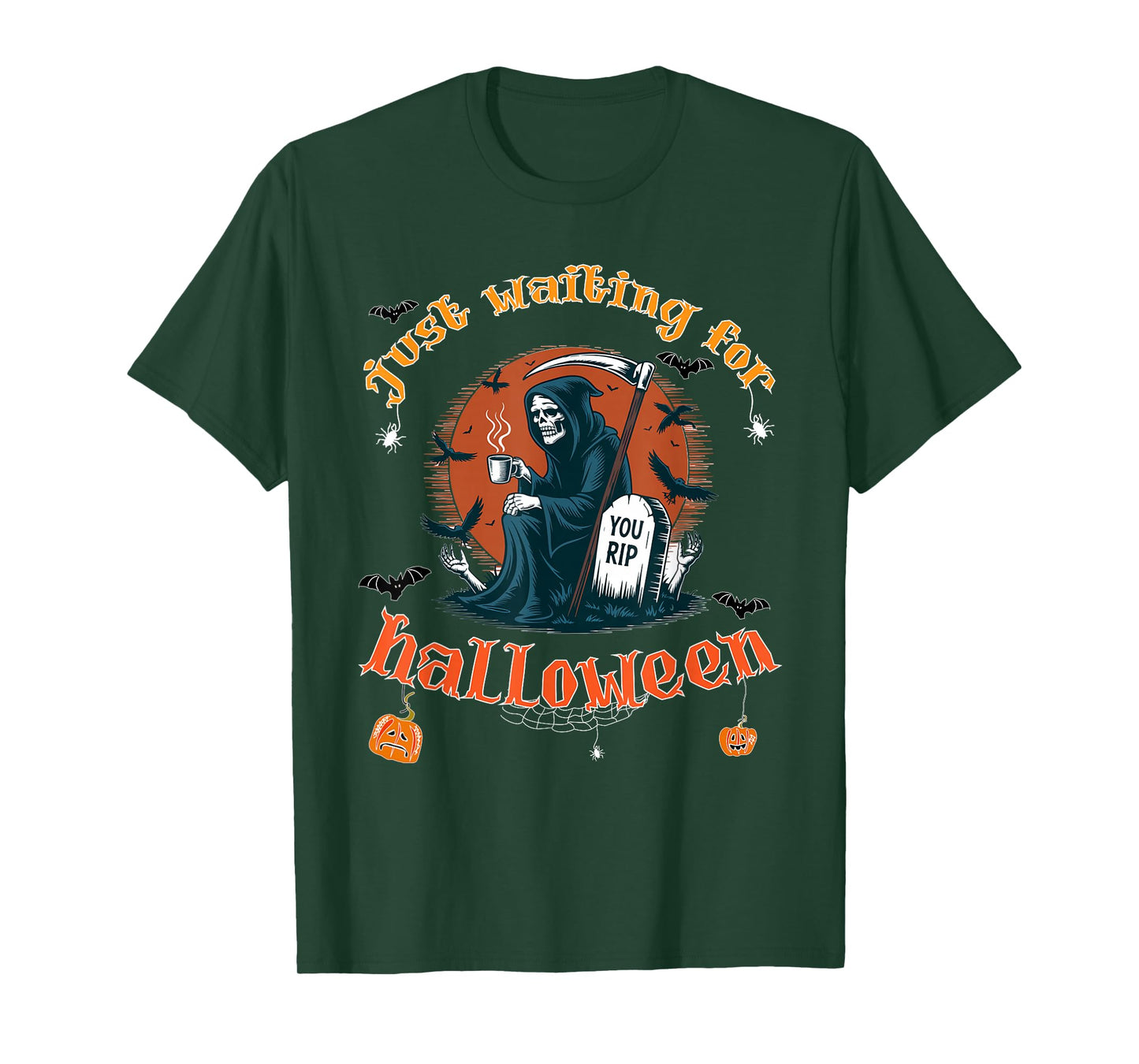 Just Waiting for Halloween Skeleton Coffee Lover Design T-Shirt