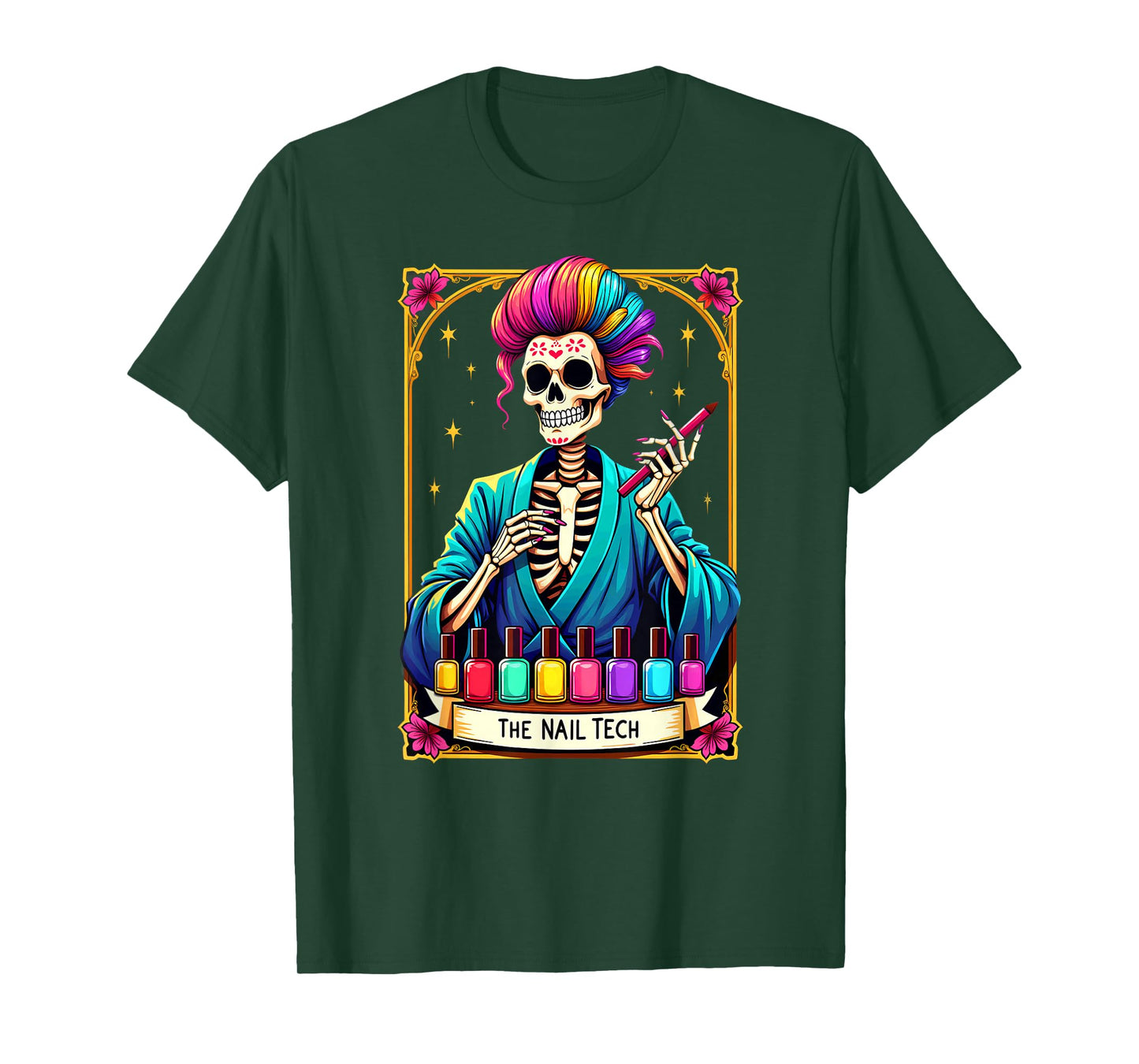 Tarot Card Nail Tech Skeleton Beautician Halloween T-Shirt