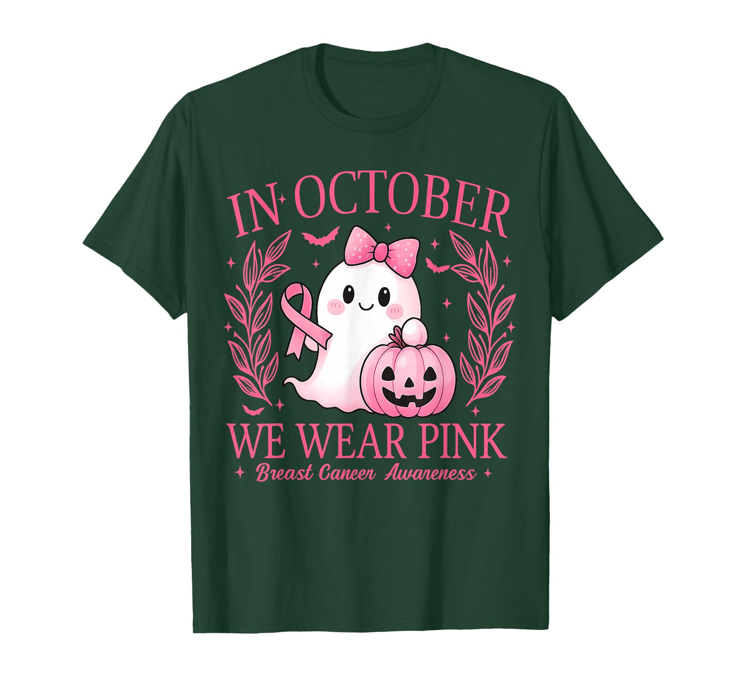 in October We Wear Pink Ghost Boo Breast Cancer Awareness T-Shirt