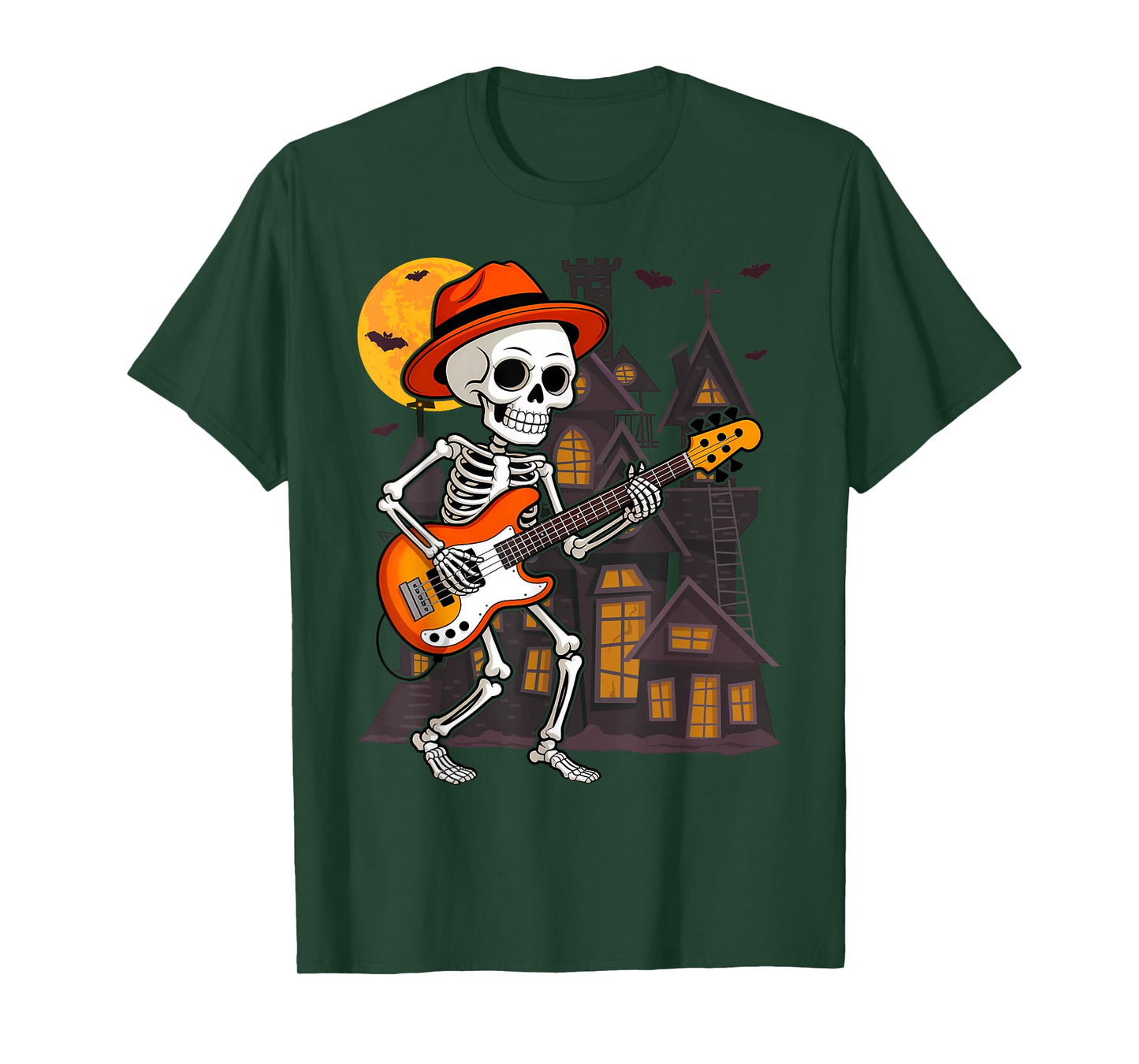 Skeleton Playing Electric Guitar Rock Halloween Boys Men T-Shirt