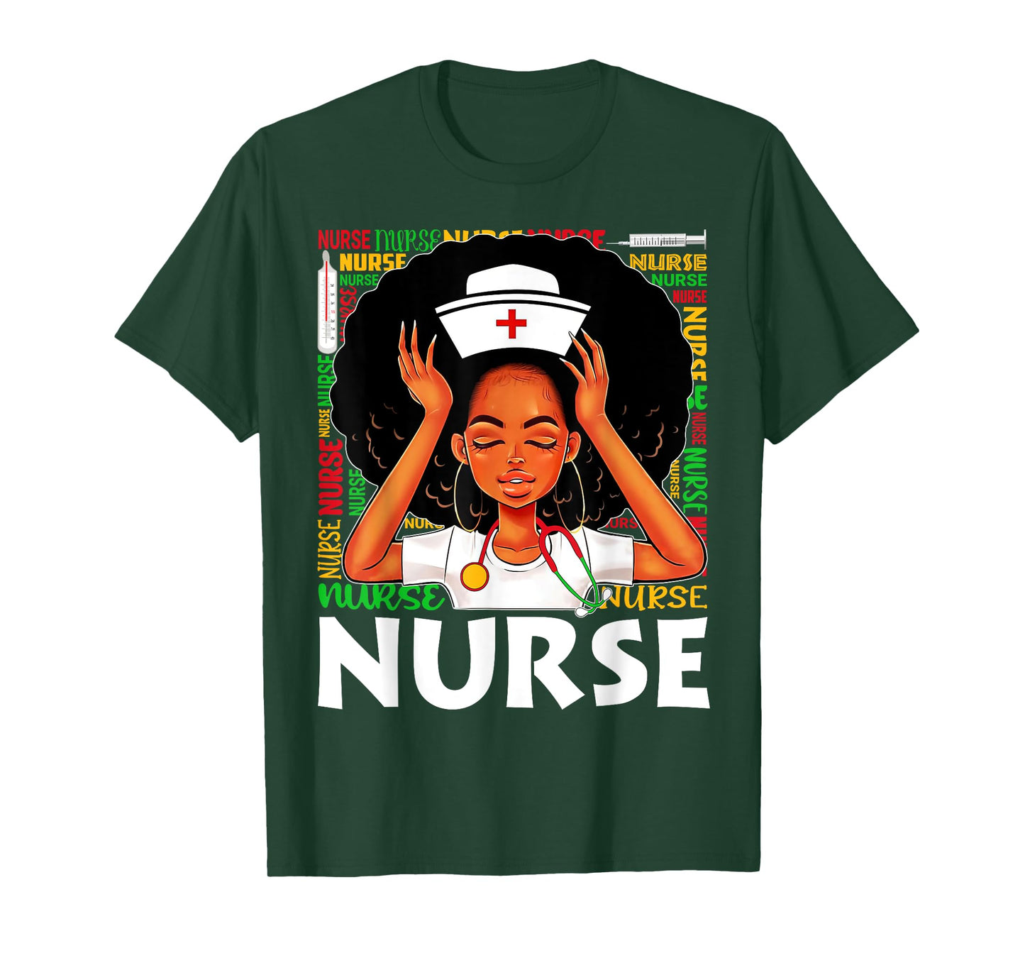 Black Nurse Afro Woman Juneteenth Black History Month T-Shirt