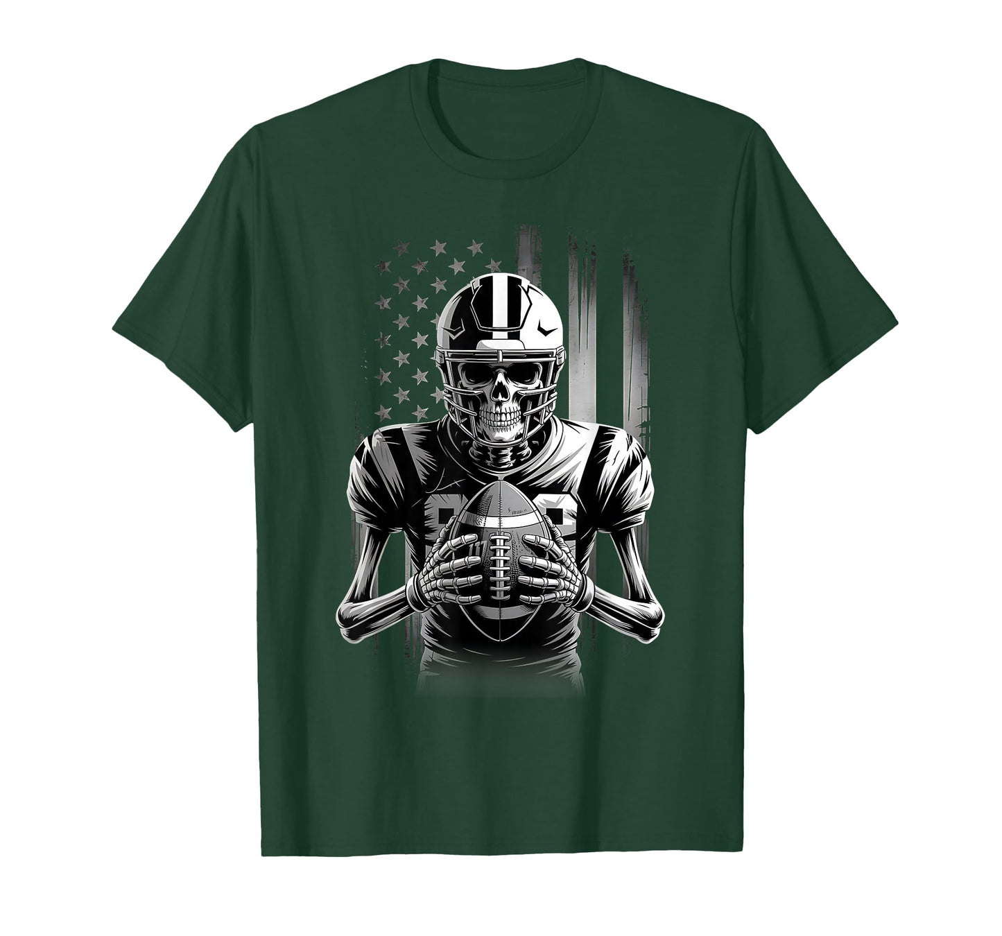 American Football Skeleton USA Flag Halloween Men Teens Boys T-Shirt