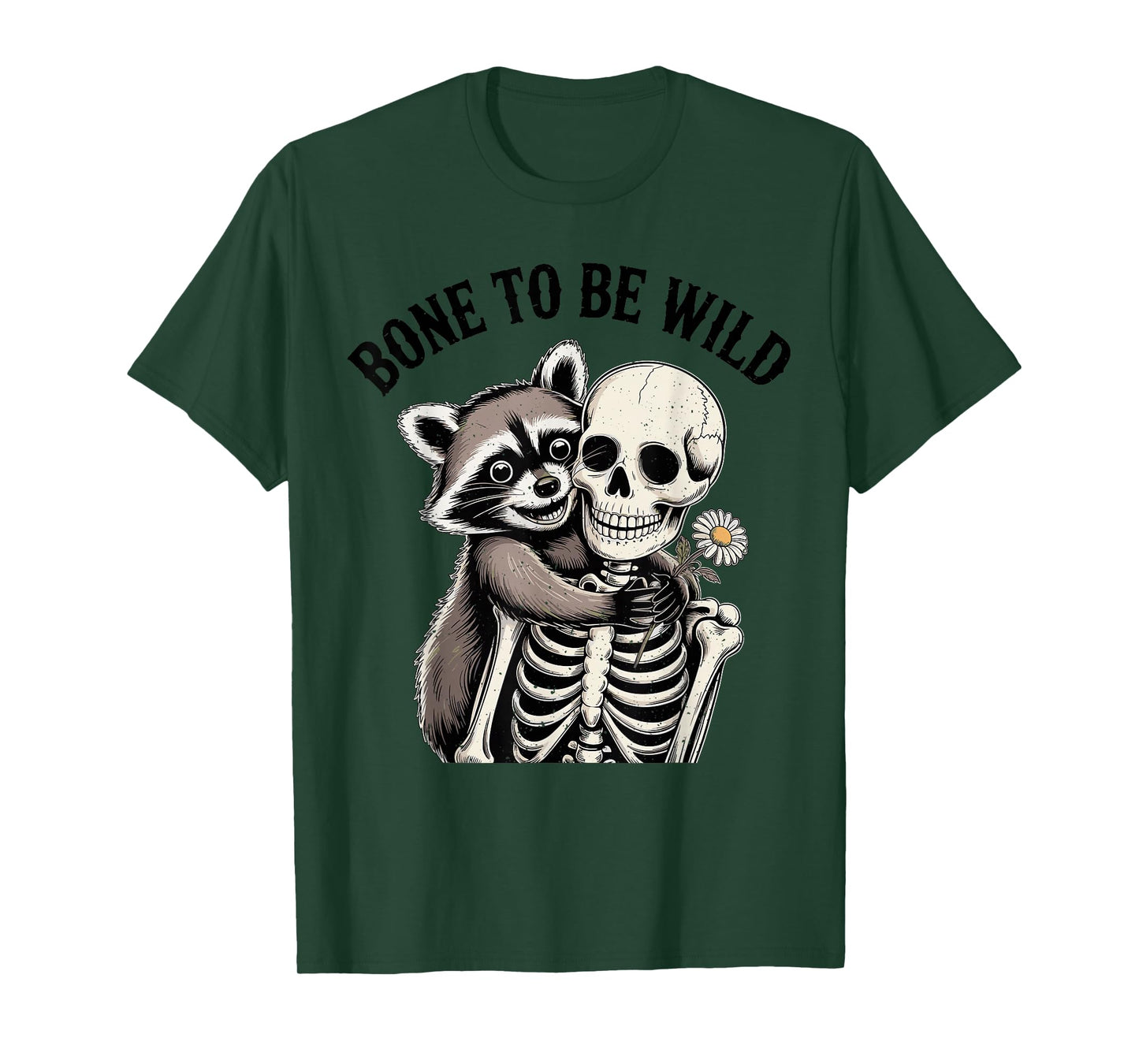 Funny Raccoon Hugging Skeleton Halloween Costume T-Shirt