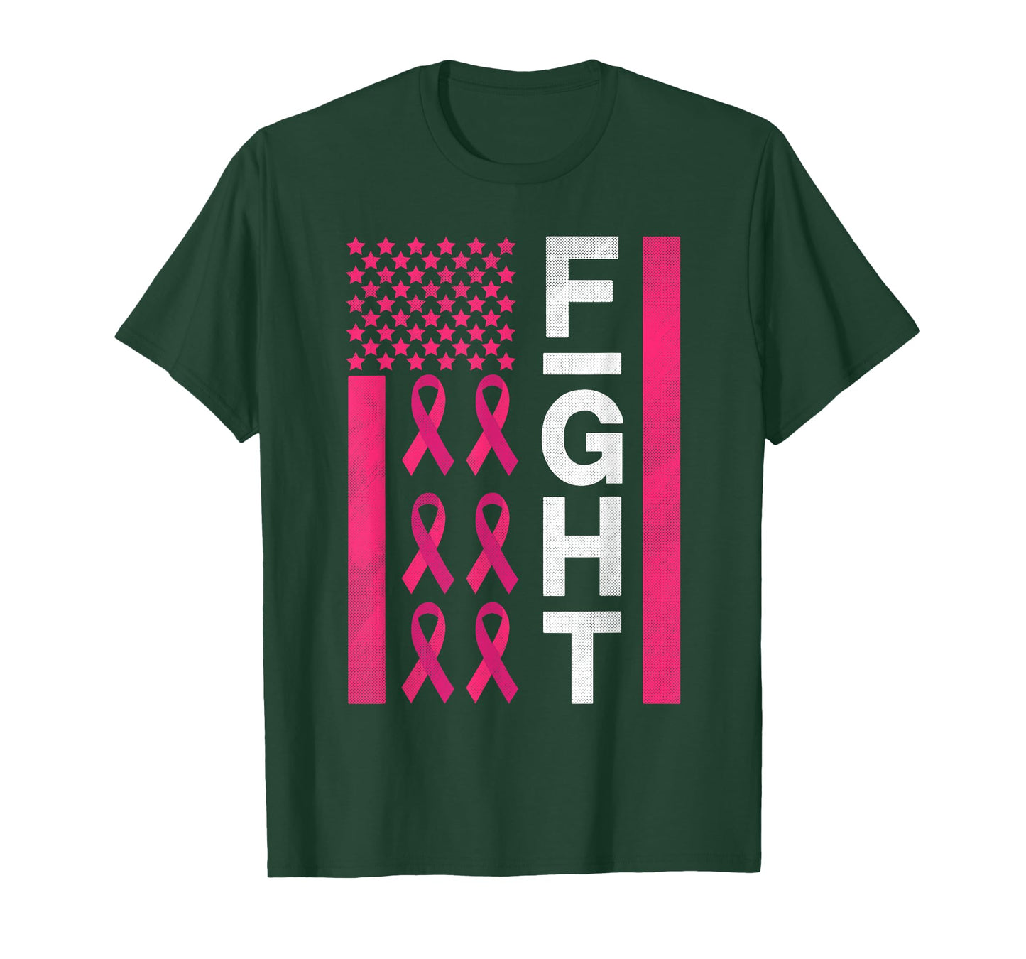 Fight Breast Cancer Awareness with American Flag Design T-Shirt
