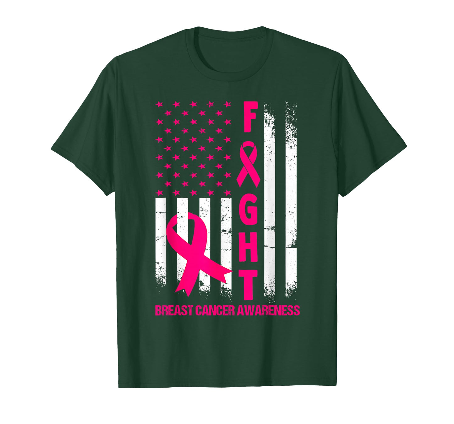 Breast Cancer Awareness Fight USA Flag Pink Ribbon T-Shirt
