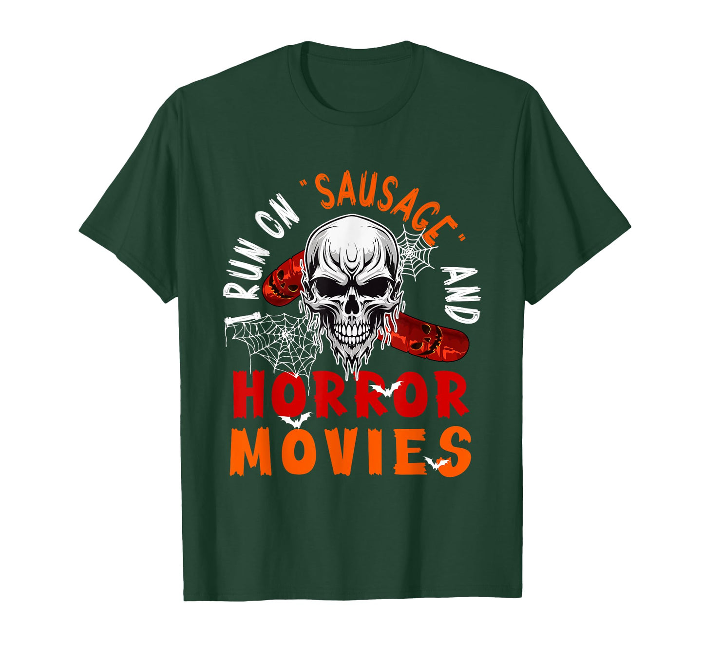 Running On Sausage and Horror Movies Halloween Horror Skull T-Shirt