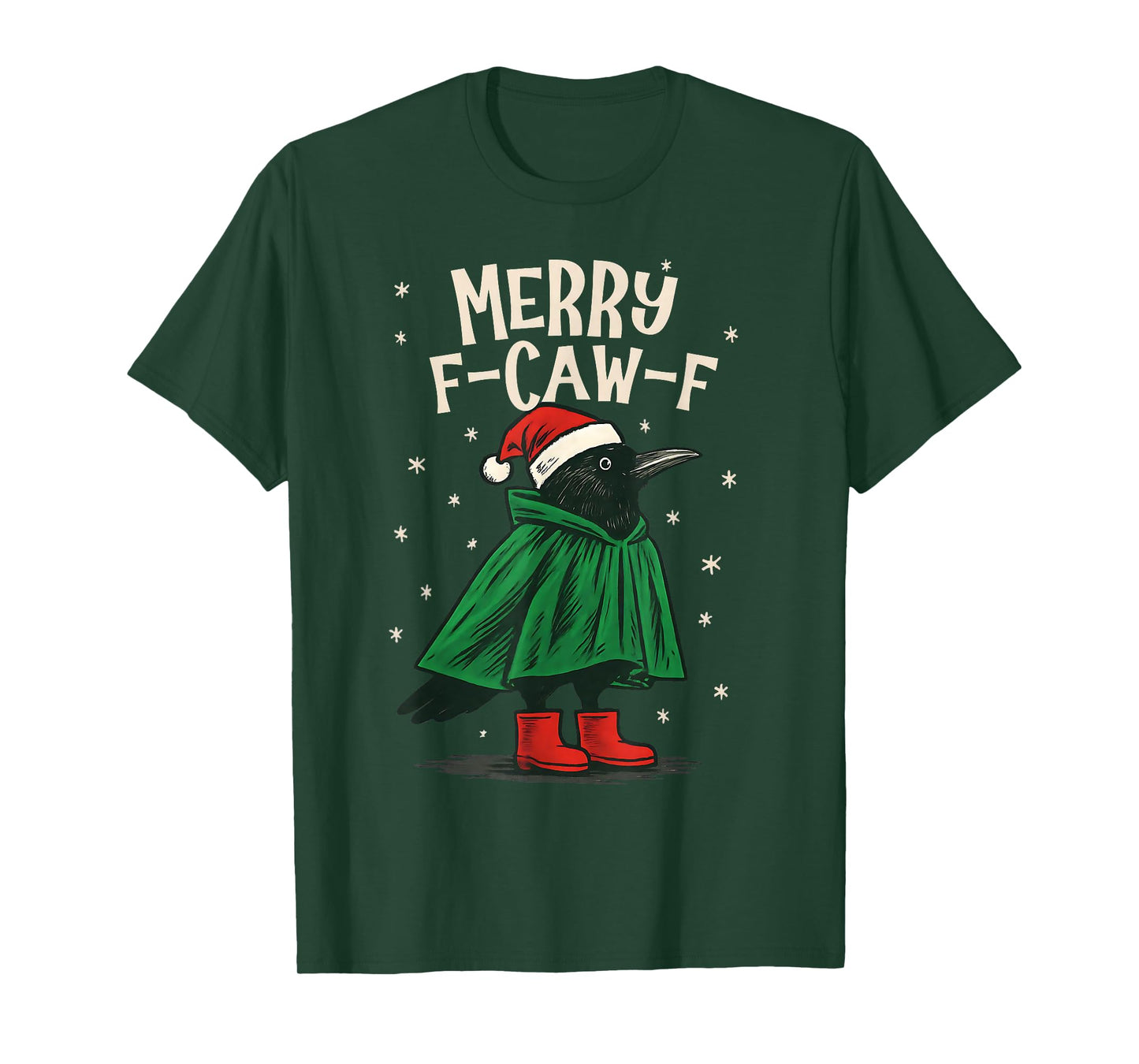 Women Black Crow F-Caw-F Funny Christmas Merry F-Caw-F T-Shirt