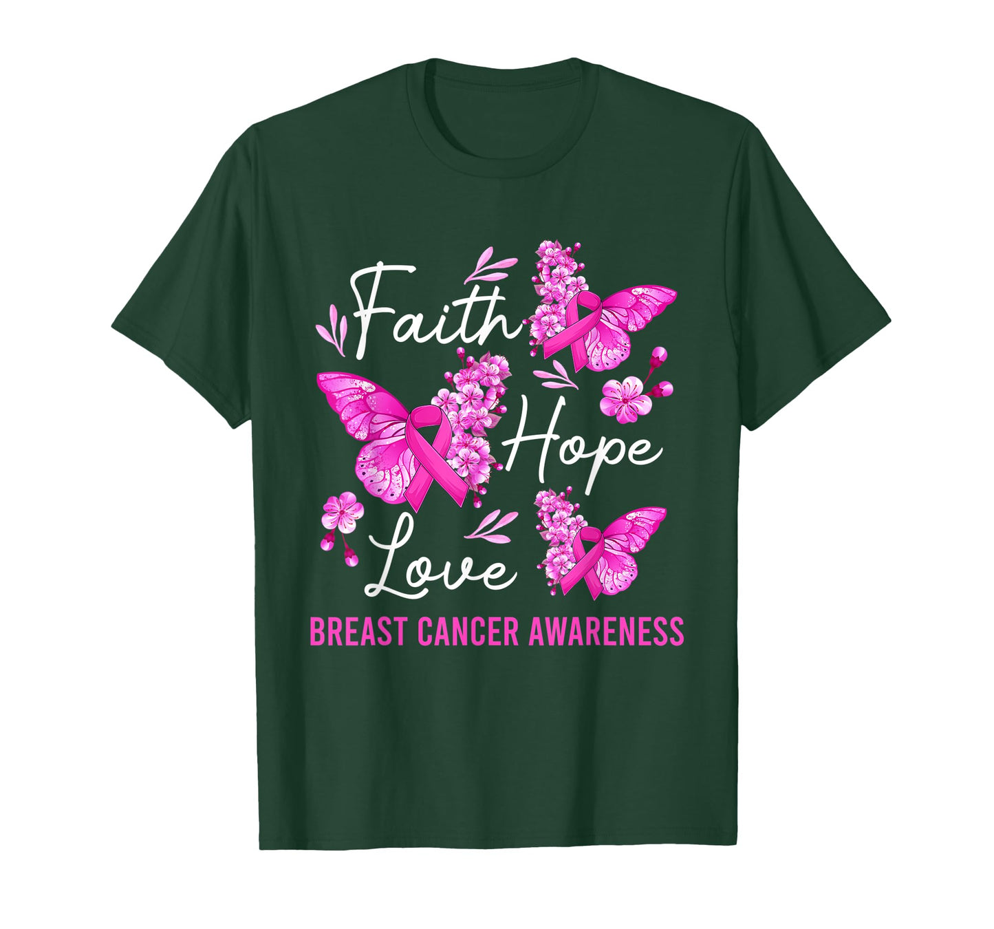 Butterfly Faith Hope Love Ribbon Breast Cancer Awareness T-Shirt