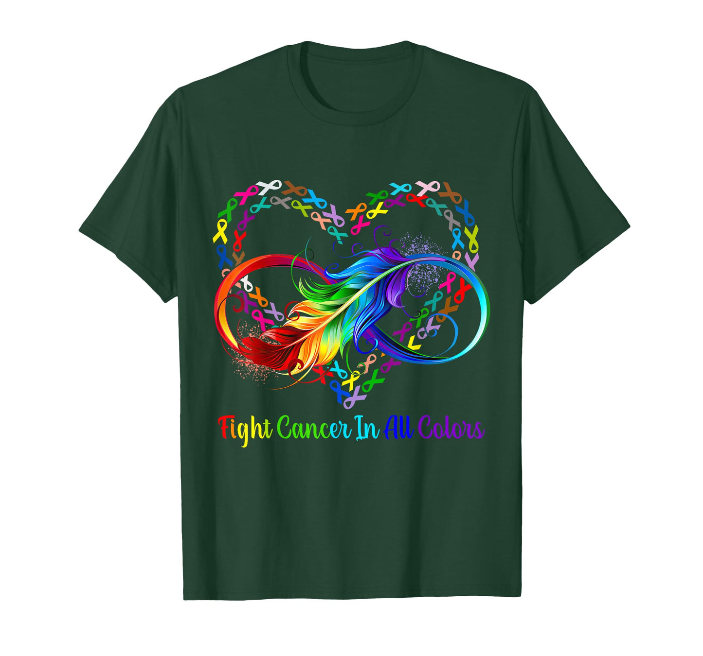 Fight cancer in all and every color rainbow ribbons heart T-Shirt