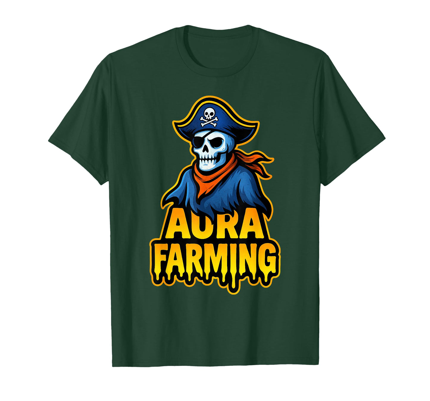 Funny Aura Farming Halloween Pirate Skeleton Teen Slang Rizz T-Shirt