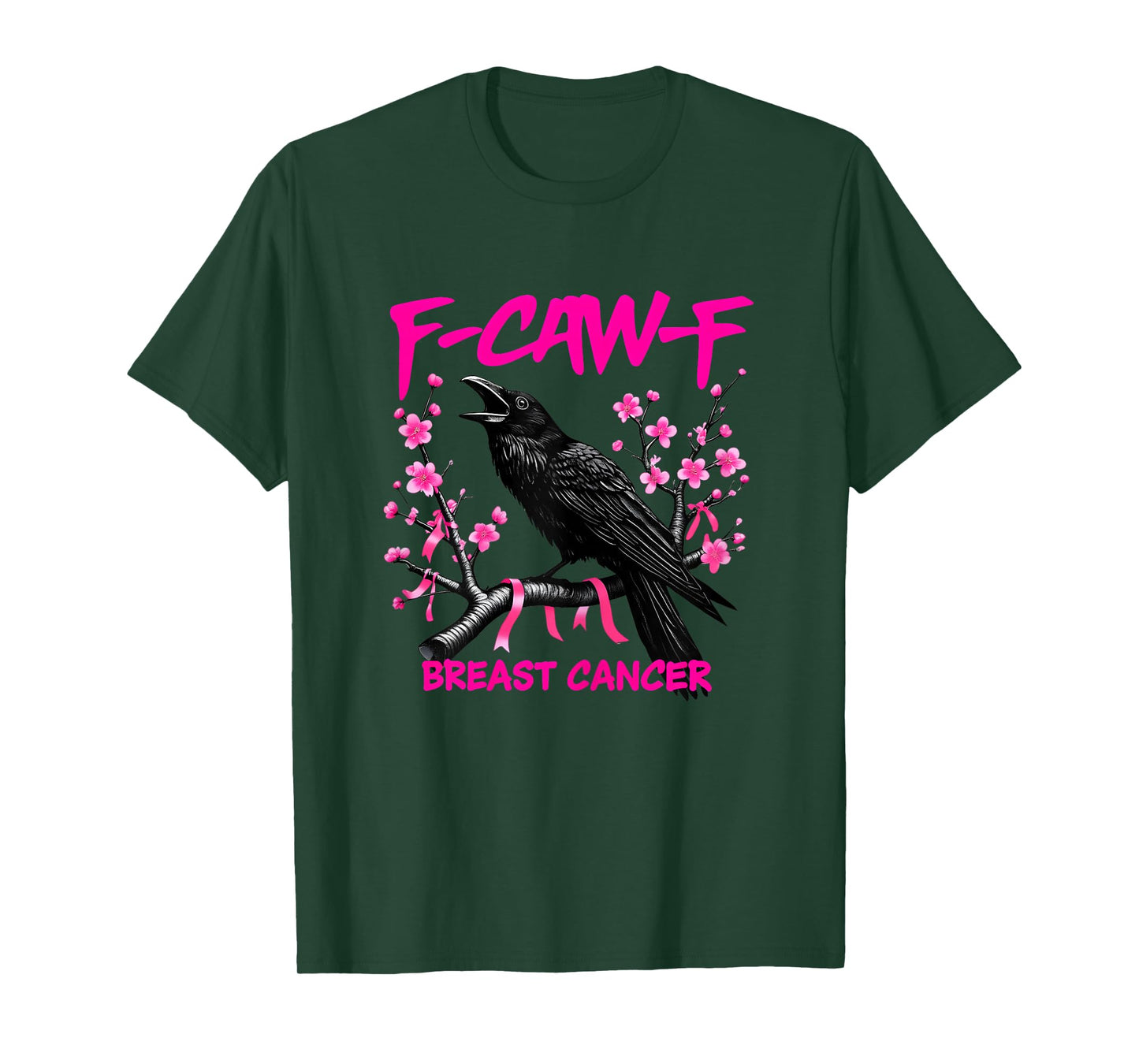 Funny Breast Cancer Awareness Pink Flower Funny Crow Bird T-Shirt
