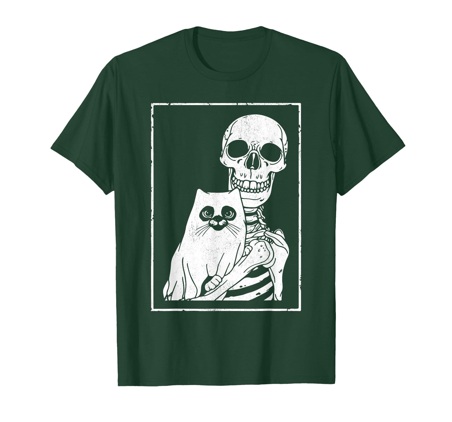 Skeleton Holding Cat Gothic Halloween Art T-Shirt